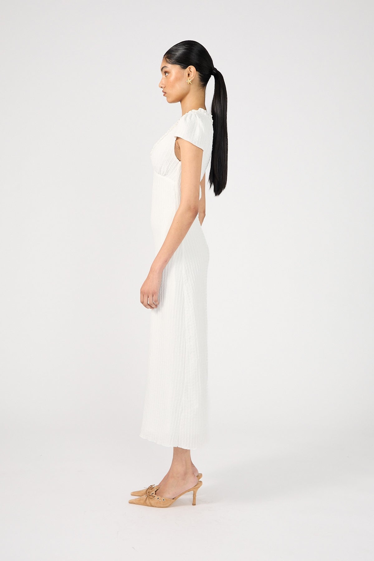 Perfect Stranger Mimsy Short Sleeve Midi Dress White