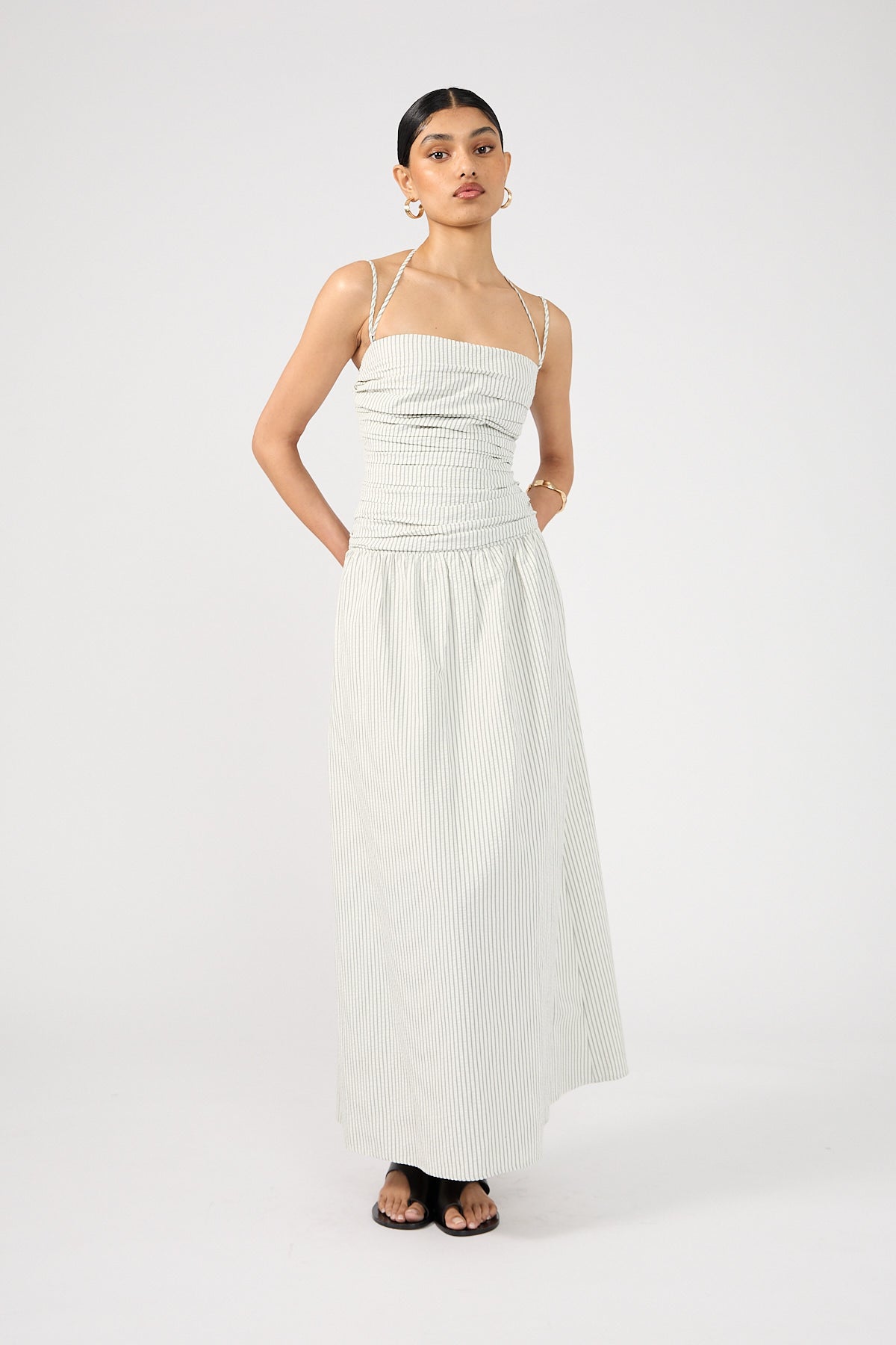 Perfect Stranger Devin Double Strap Maxi Dress Black Stripe