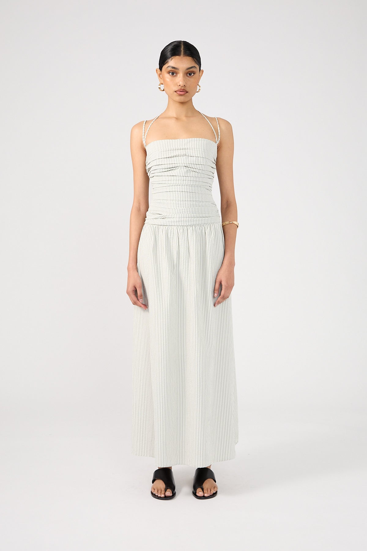 Perfect Stranger Devin Double Strap Maxi Dress Black Stripe