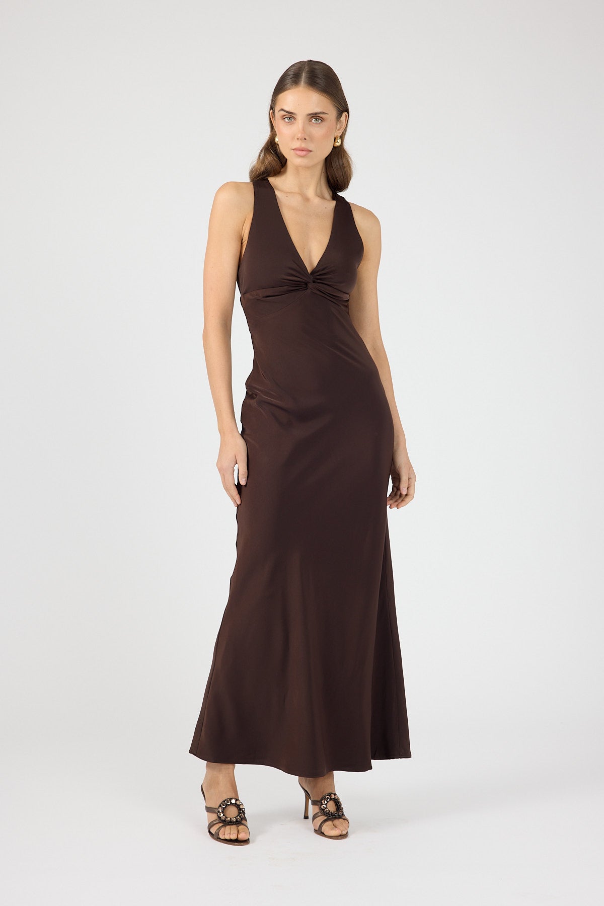 Perfect Stranger Ellie Twist Front Maxi Dress Brown