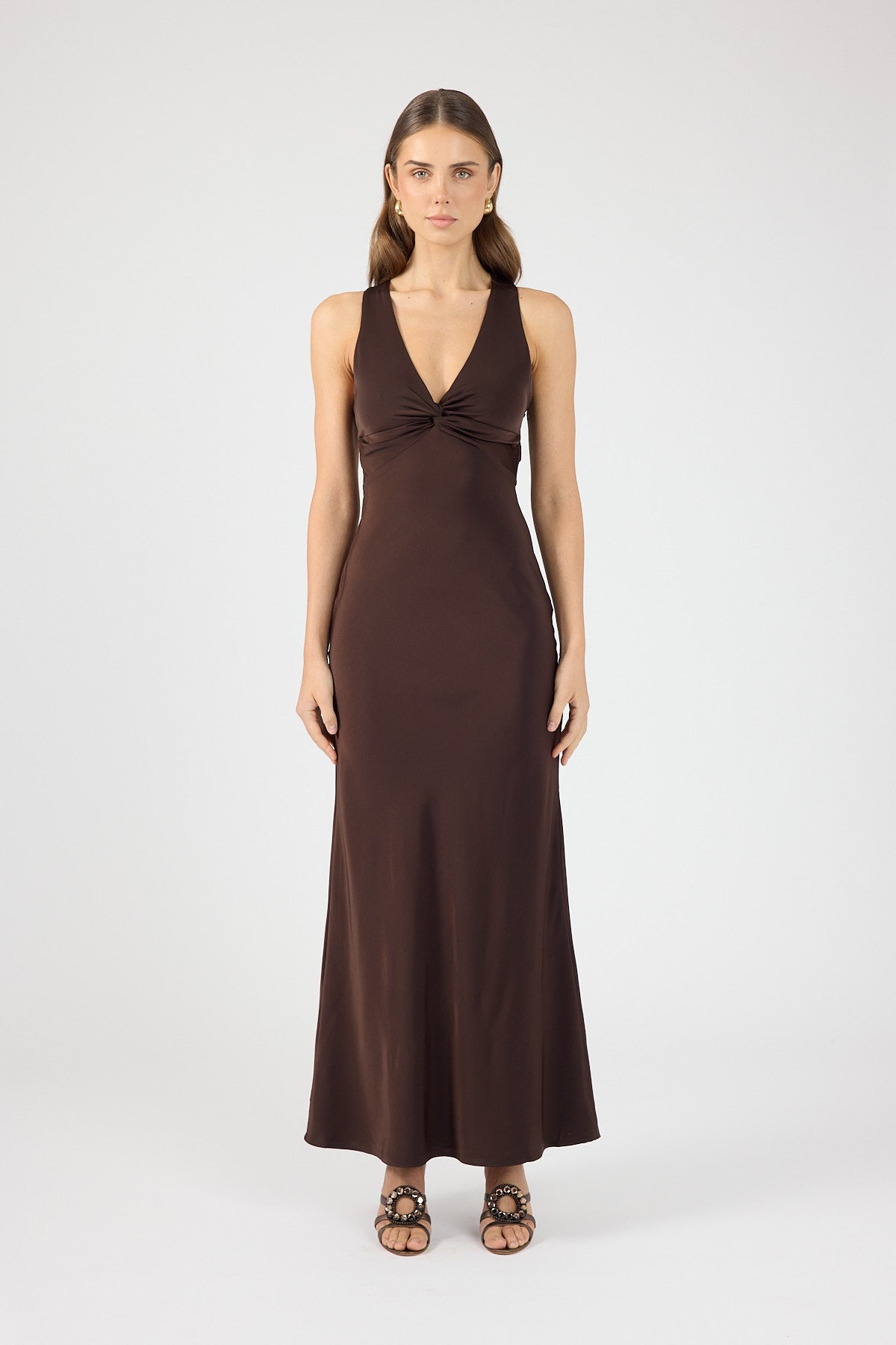 Perfect Stranger Ellie Twist Front Maxi Dress Brown