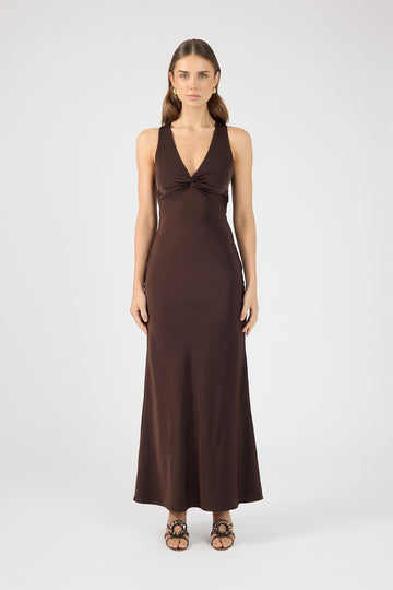 Perfect Stranger Ellie Twist Front Maxi Dress Brown