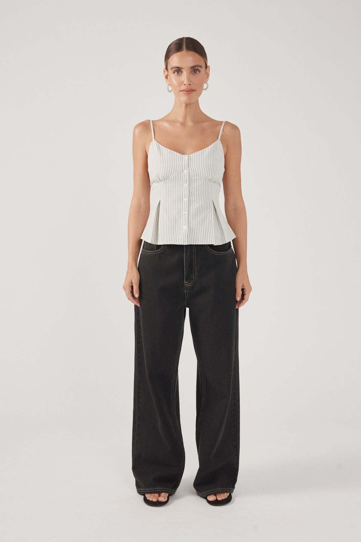 Perfect Stranger Devin Peplum Top Black Stripe