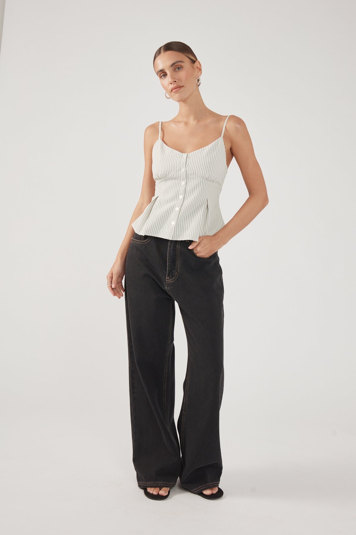 Perfect Stranger Devin Peplum Top Black Stripe