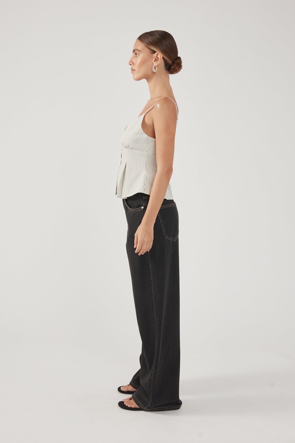 Perfect Stranger Devin Peplum Top Black Stripe