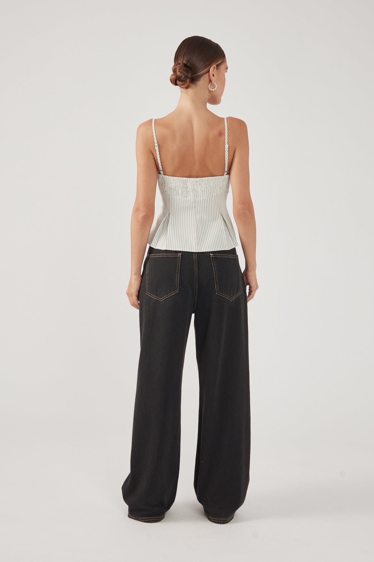 Perfect Stranger Devin Peplum Top Black Stripe