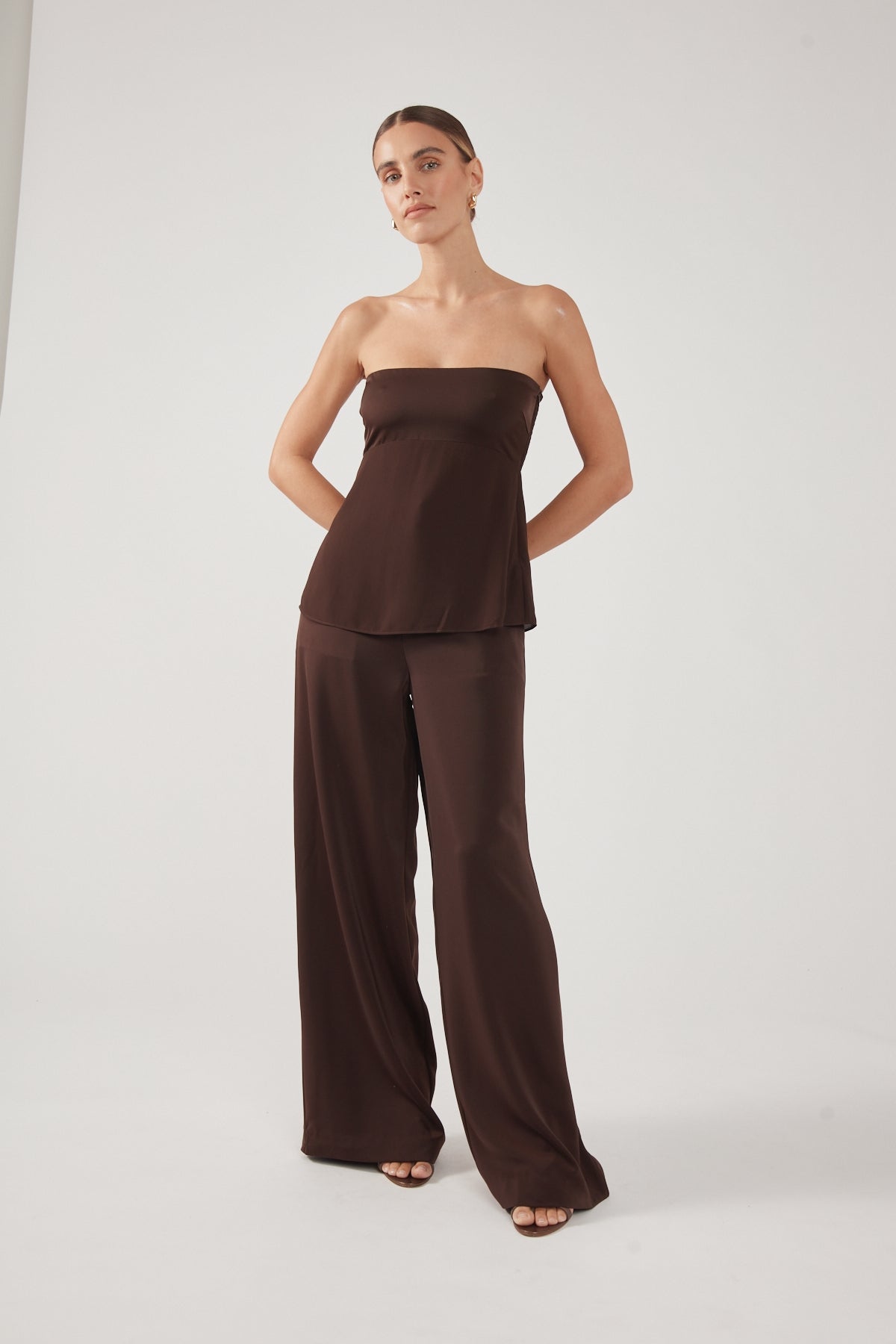 Perfect Stranger Ellie Strapless Satin Top Brown