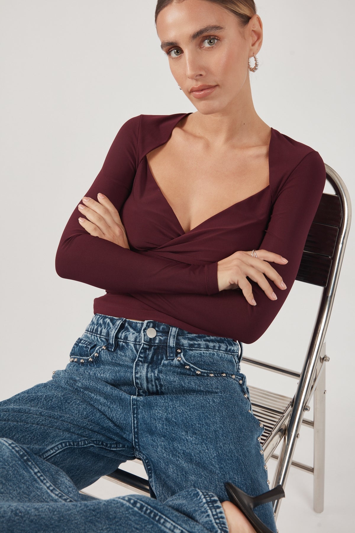 Perfect Stranger Dominik Long Sleeve Top Plum