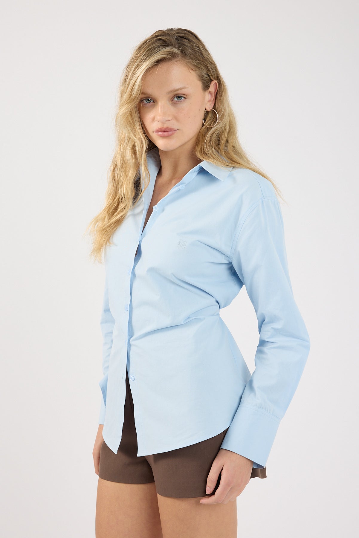 Perfect Stranger Mason Tie Back Shirt Light Blue