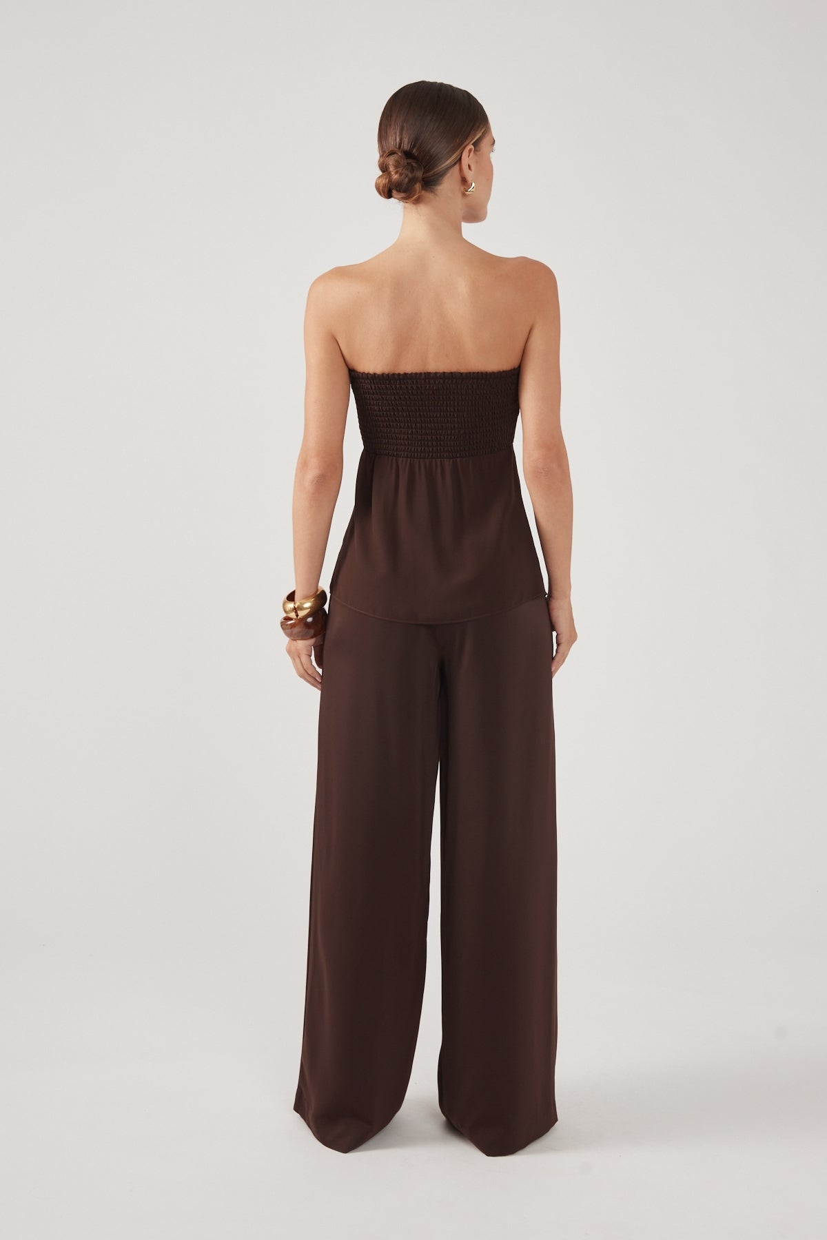 Perfect Stranger Ellie Satin Mid Rise Tailored Pants Brown