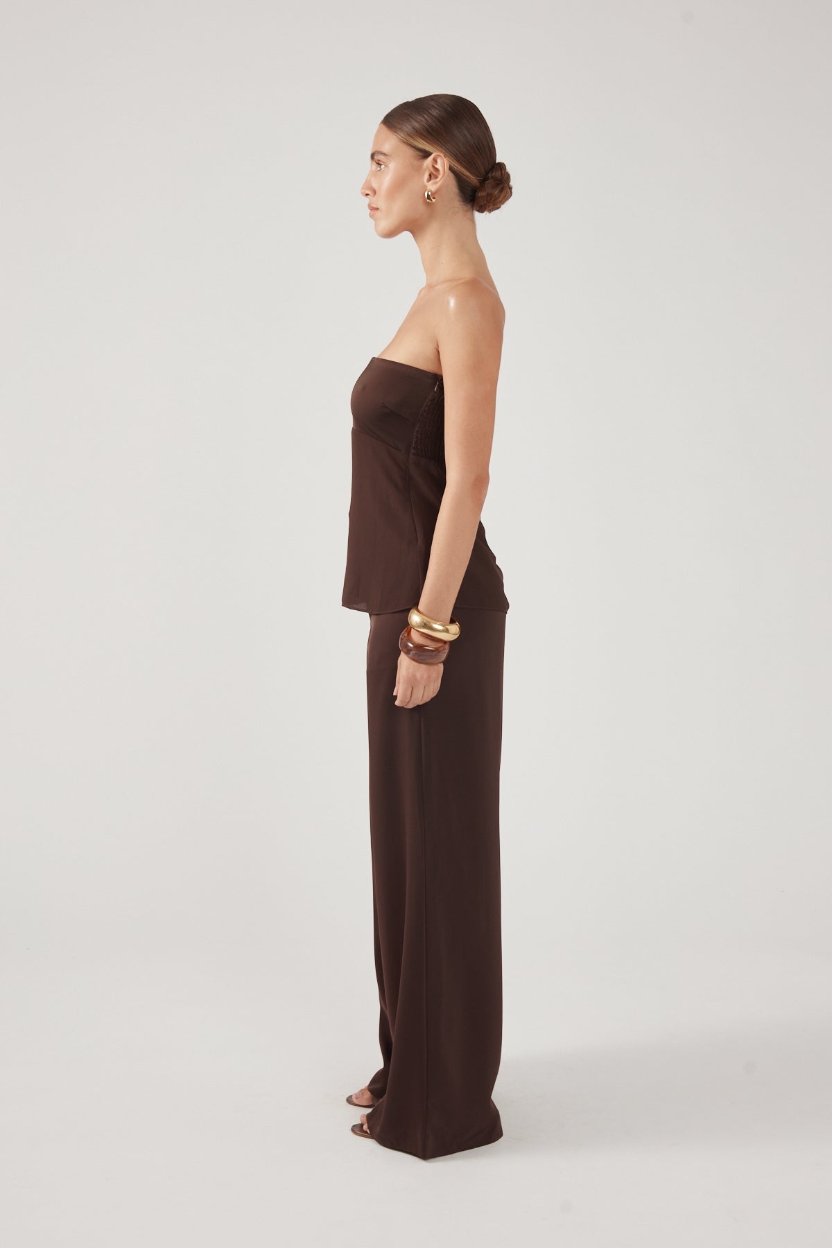 Perfect Stranger Ellie Satin Mid Rise Tailored Pants Brown