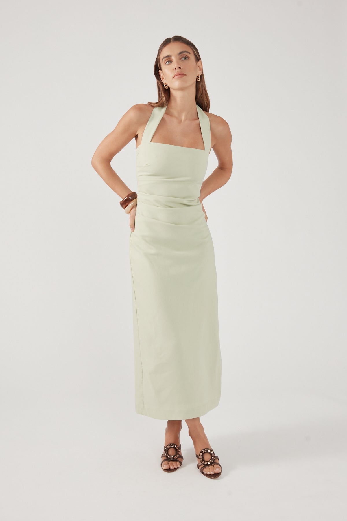 knee length dresses for ladies Perfect Stranger Lucette Halter Suiting Midi Dress Mint