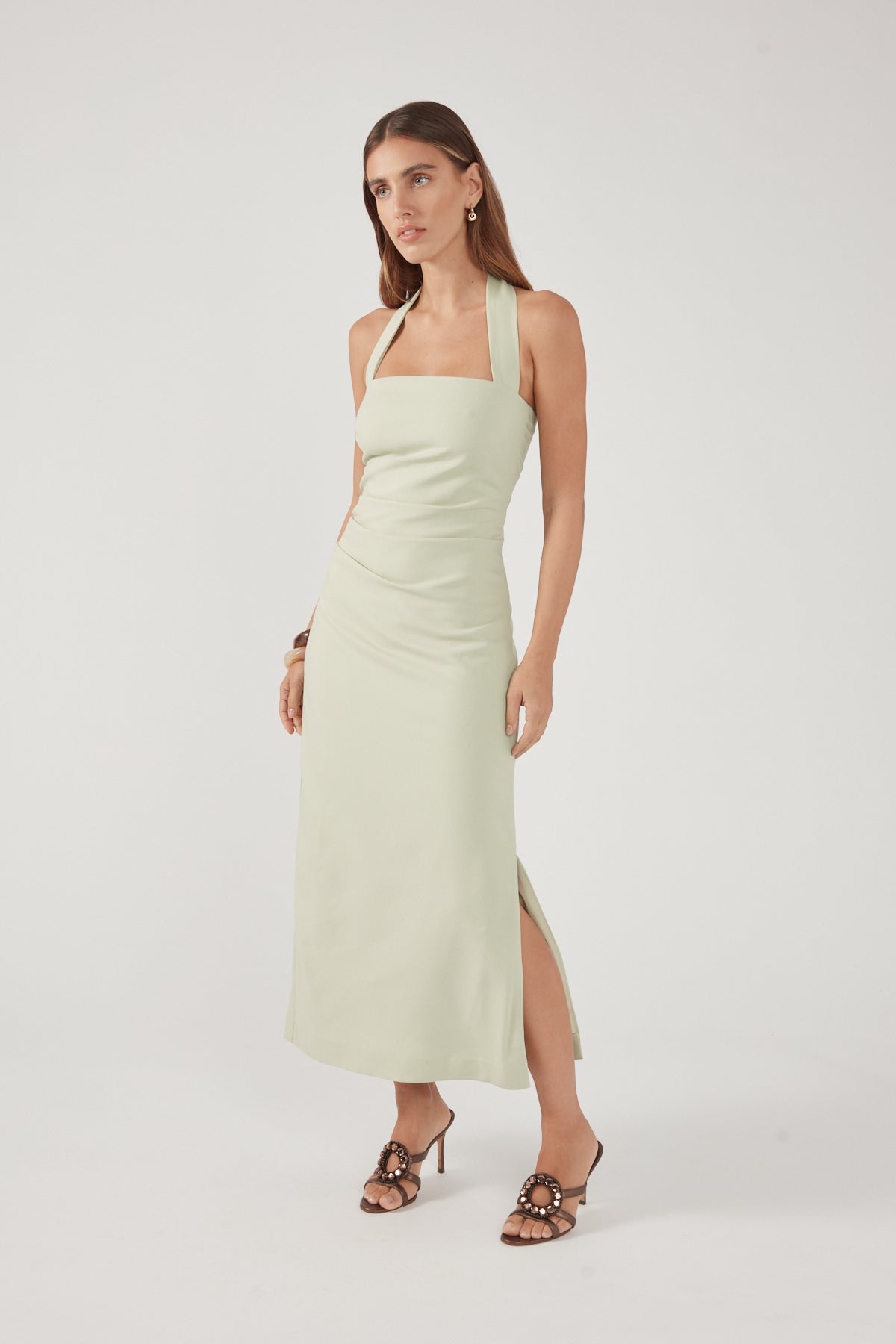 Perfect Stranger Lucette Halter Suiting Midi Dress Mint