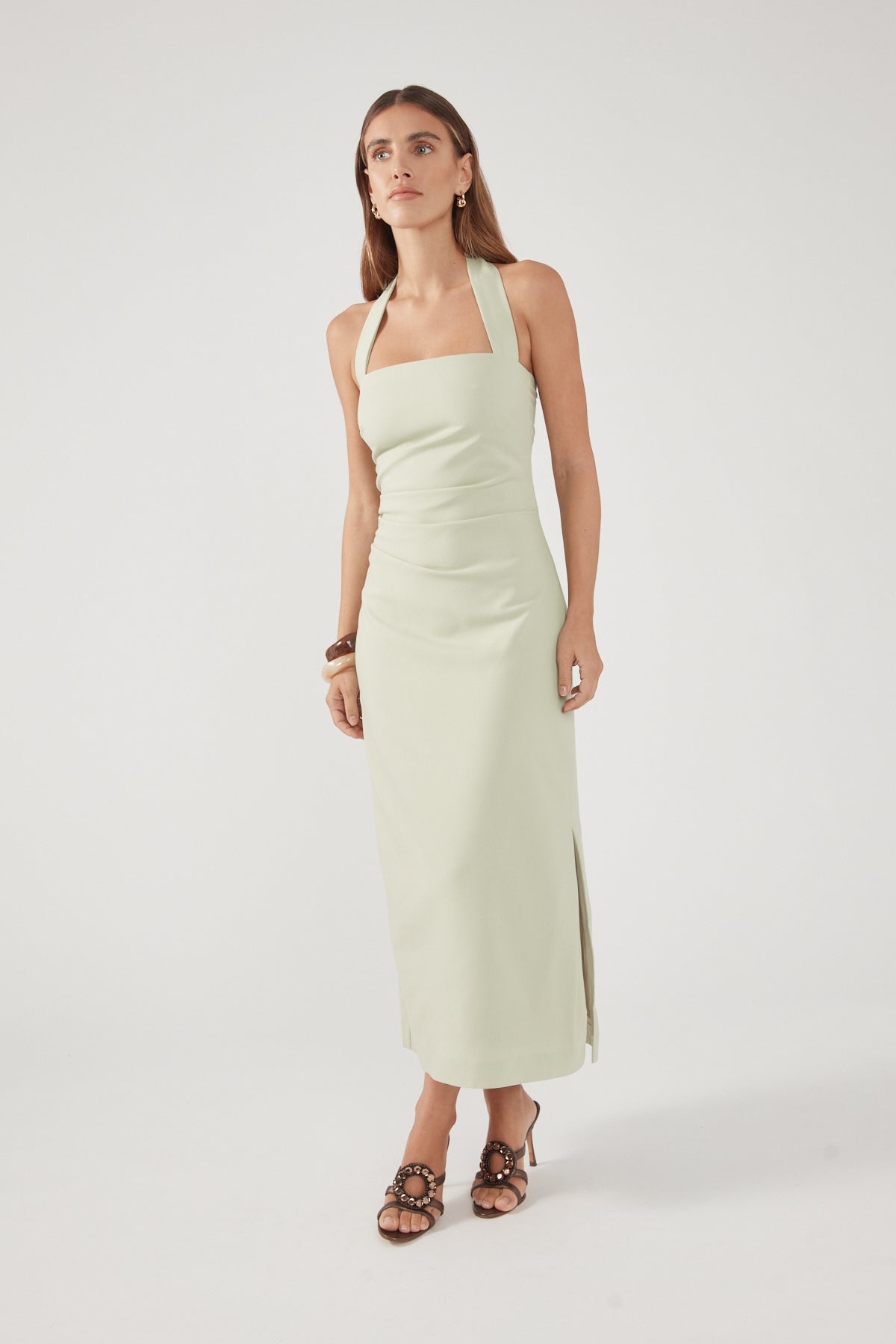 Perfect Stranger Lucette Halter Suiting Midi Dress Mint