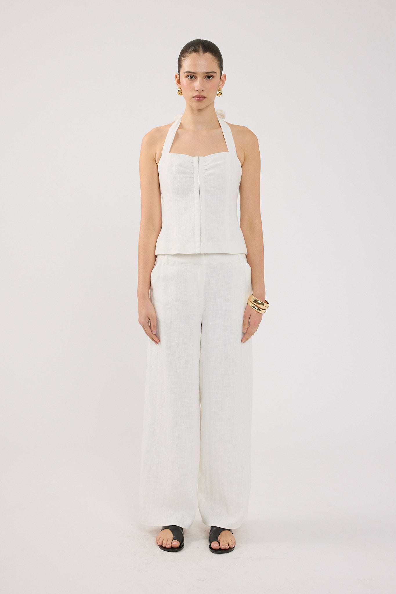 Perfect Stranger Menorca Linen Gathered Halter Top White