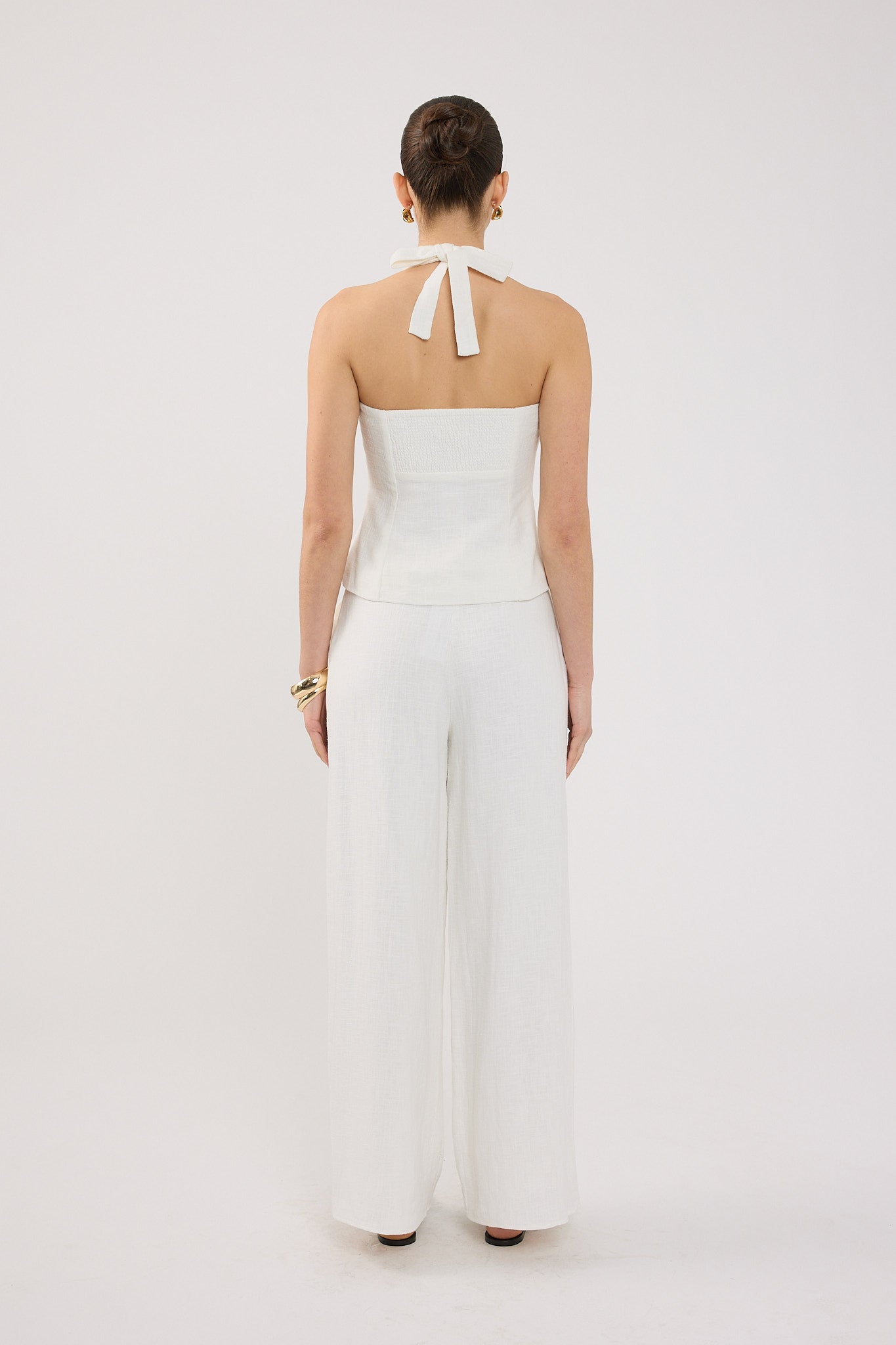 Perfect Stranger Menorca Linen Gathered Halter Top White