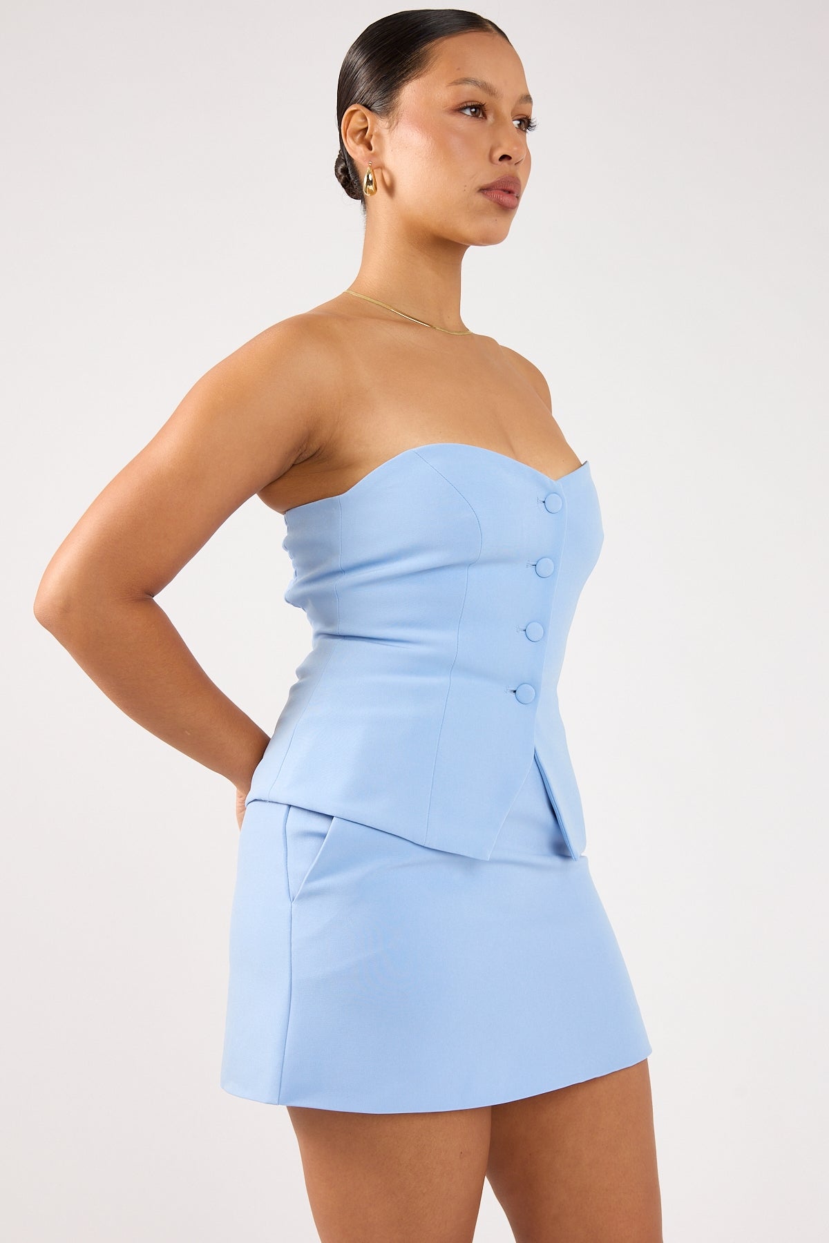 Perfect Stranger Luna Strapless Button Through Top Blue