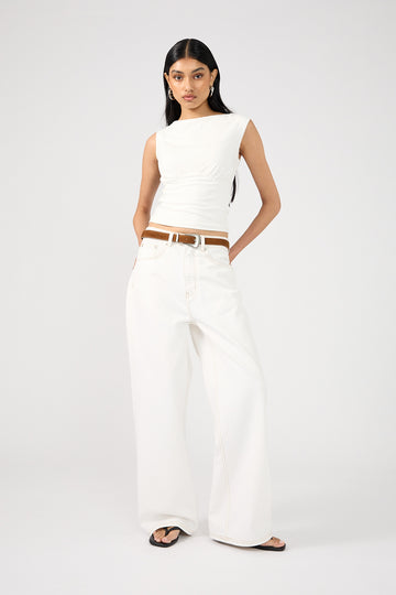 Perfect Stranger Mid Rise 90's Slouch Jean White Contrast Off White Contrast