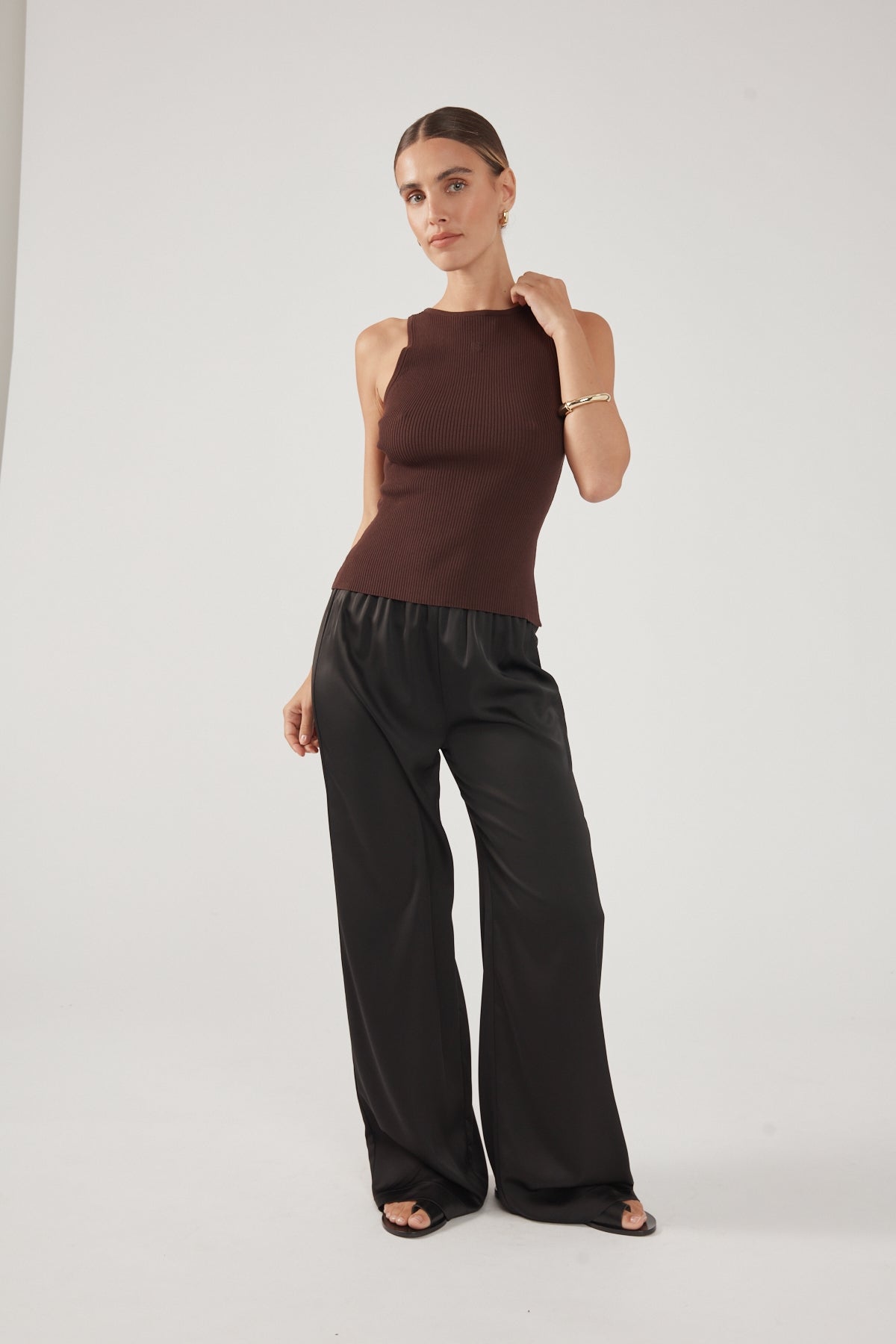 Perfect Stranger Racer Tank Knit Top Chocolate