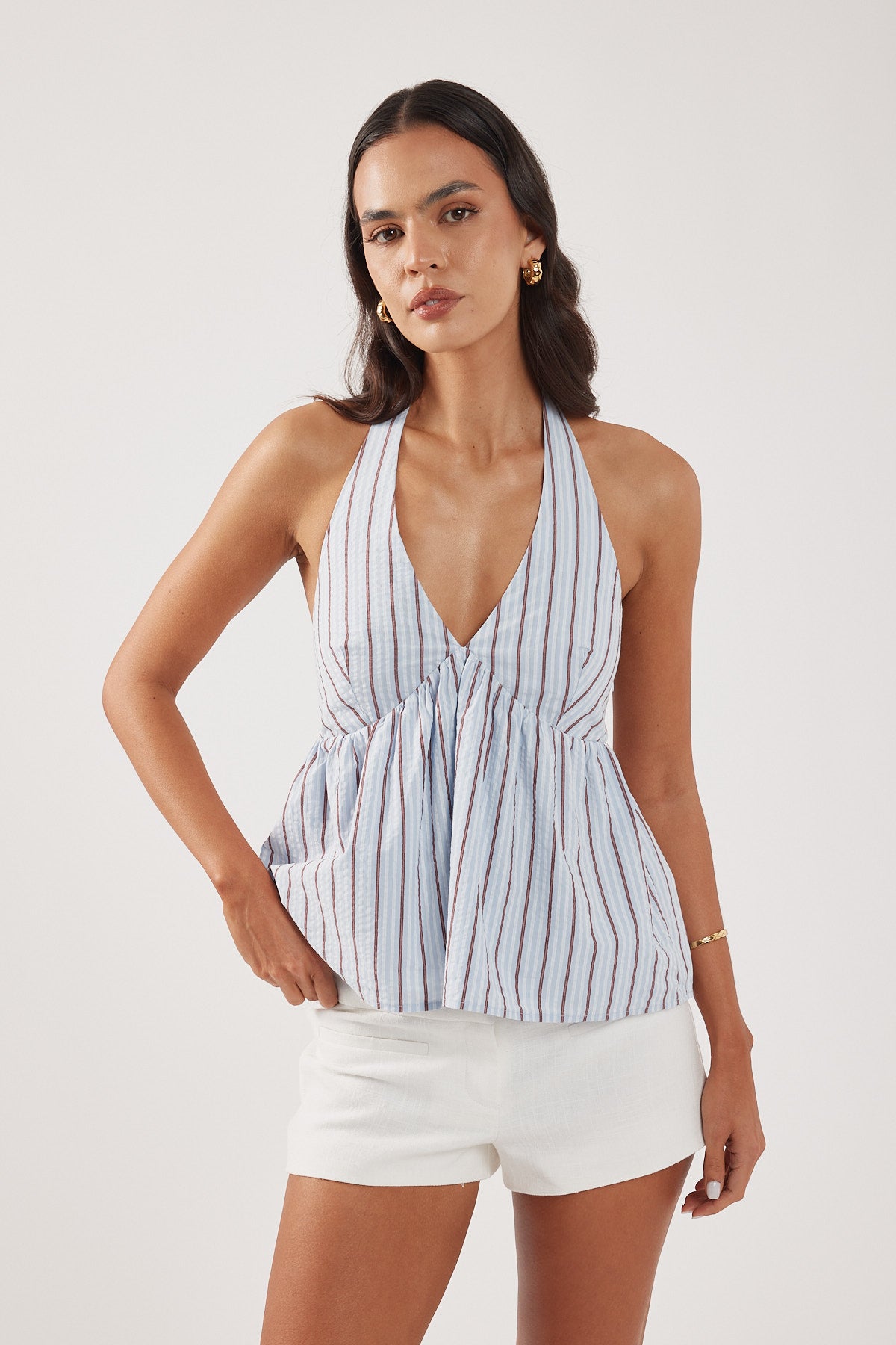 Perfect Stranger Faro Halter Top Blue Stripe