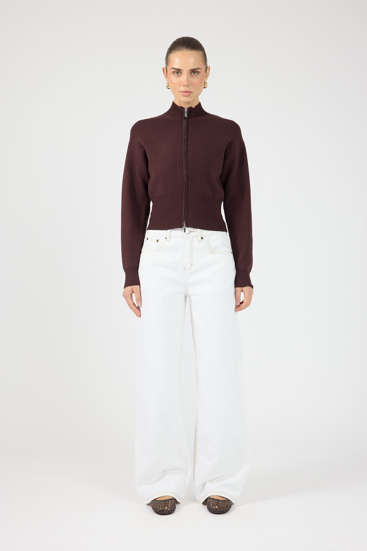 Perfect Stranger Rana Zip Up Cardigan Bitter Chocolate