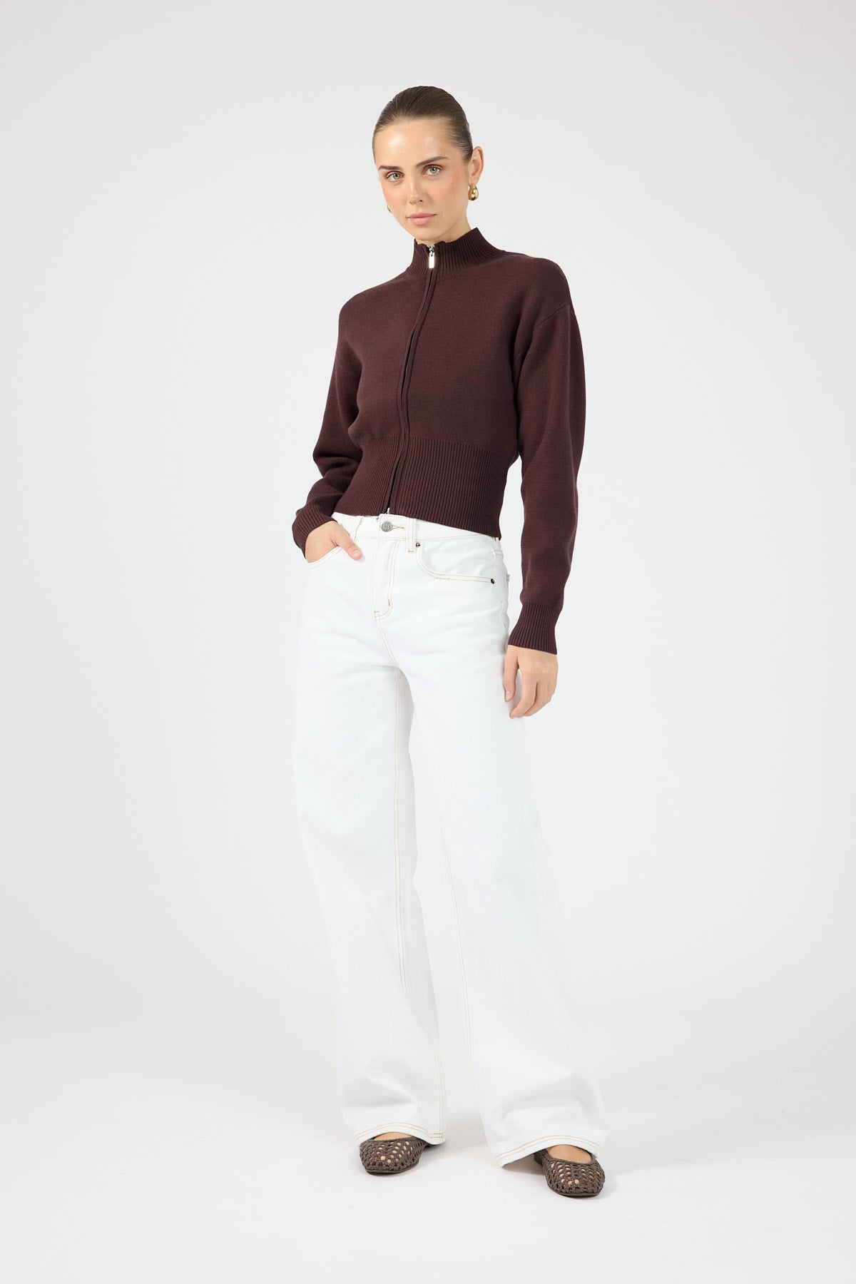 Perfect Stranger Rana Zip Up Cardigan Bitter Chocolate
