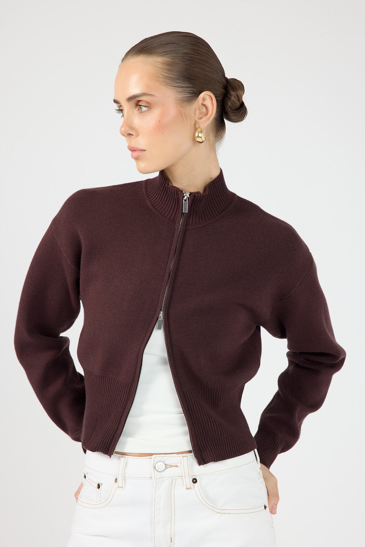 Perfect Stranger Rana Zip Up Cardigan Bitter Chocolate