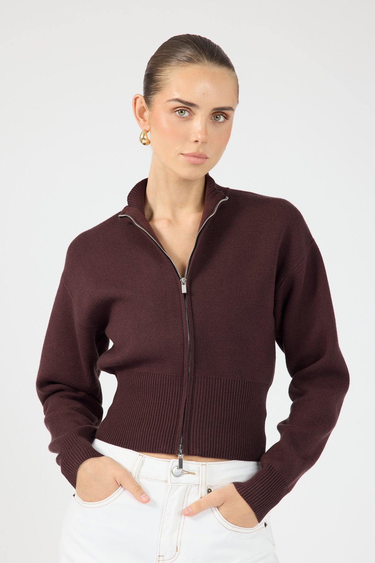 Perfect Stranger Rana Zip Up Cardigan Bitter Chocolate