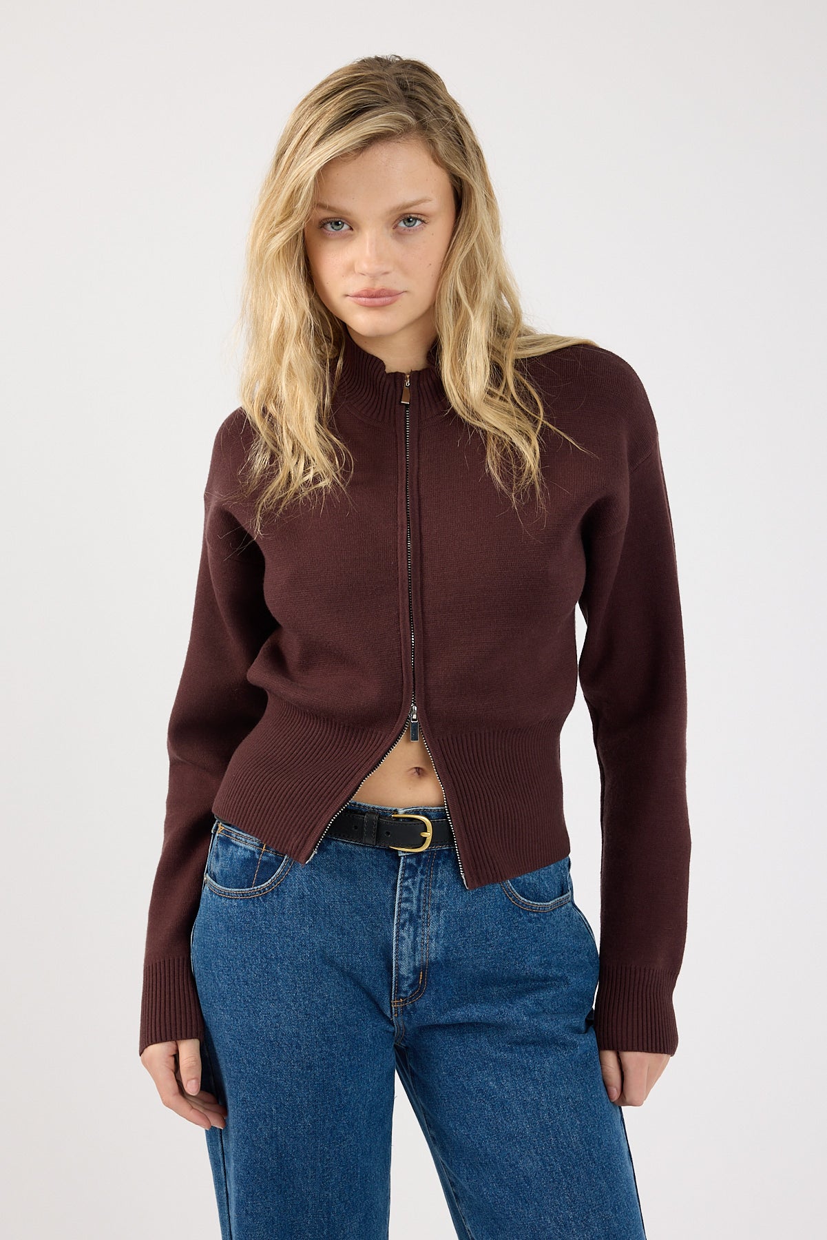 Perfect Stranger Rana Zip Up Cardigan Bitter Chocolate