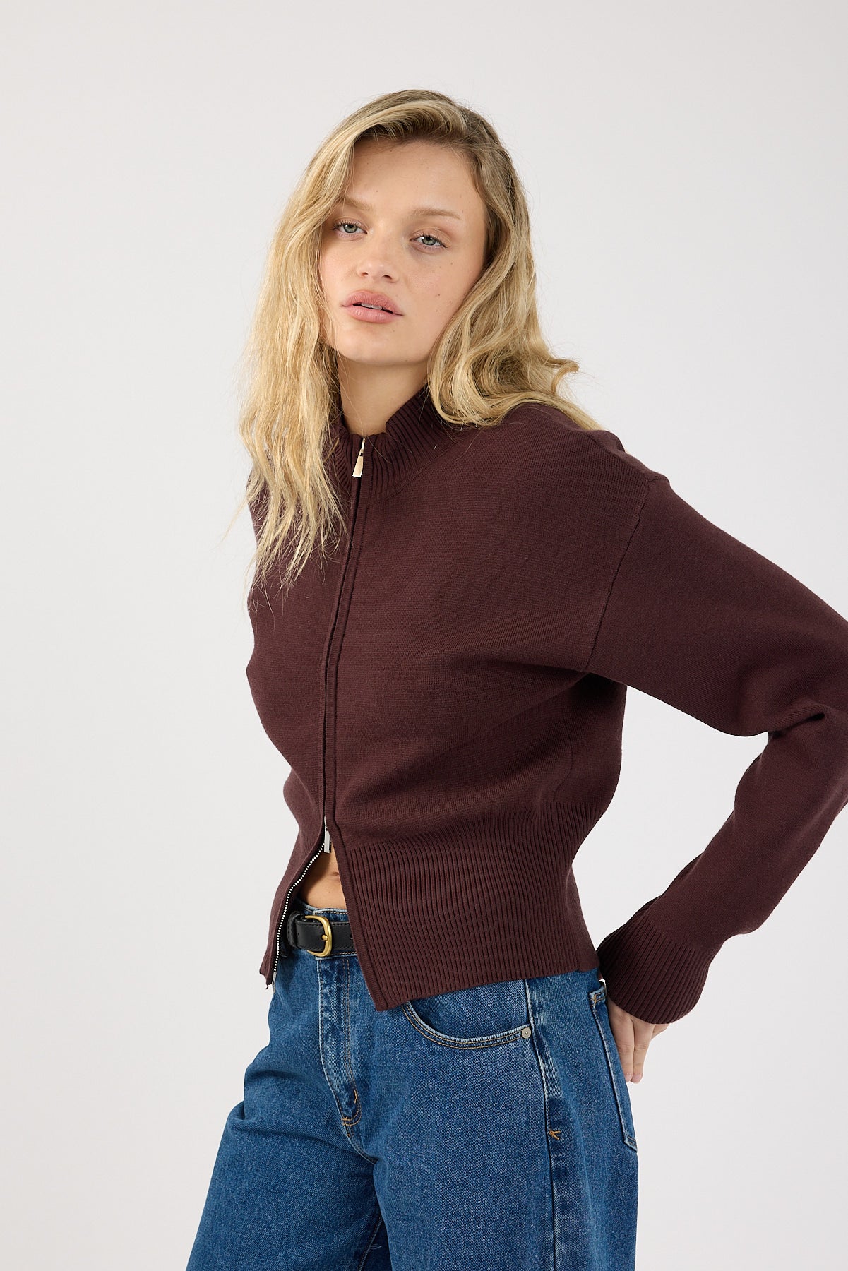 Perfect Stranger Rana Zip Up Cardigan Bitter Chocolate