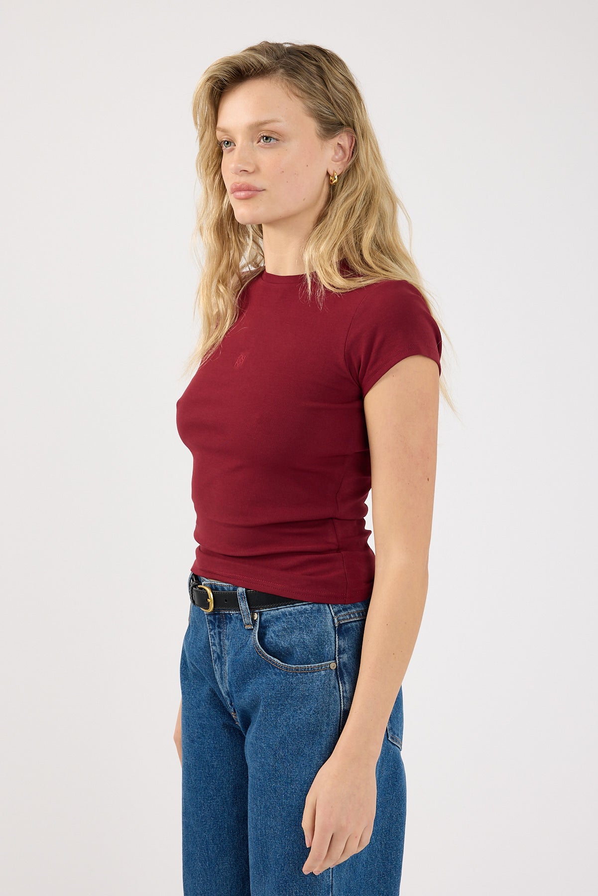 Perfect Stranger Monogram Cap Sleeve T-Shirt Burgundy