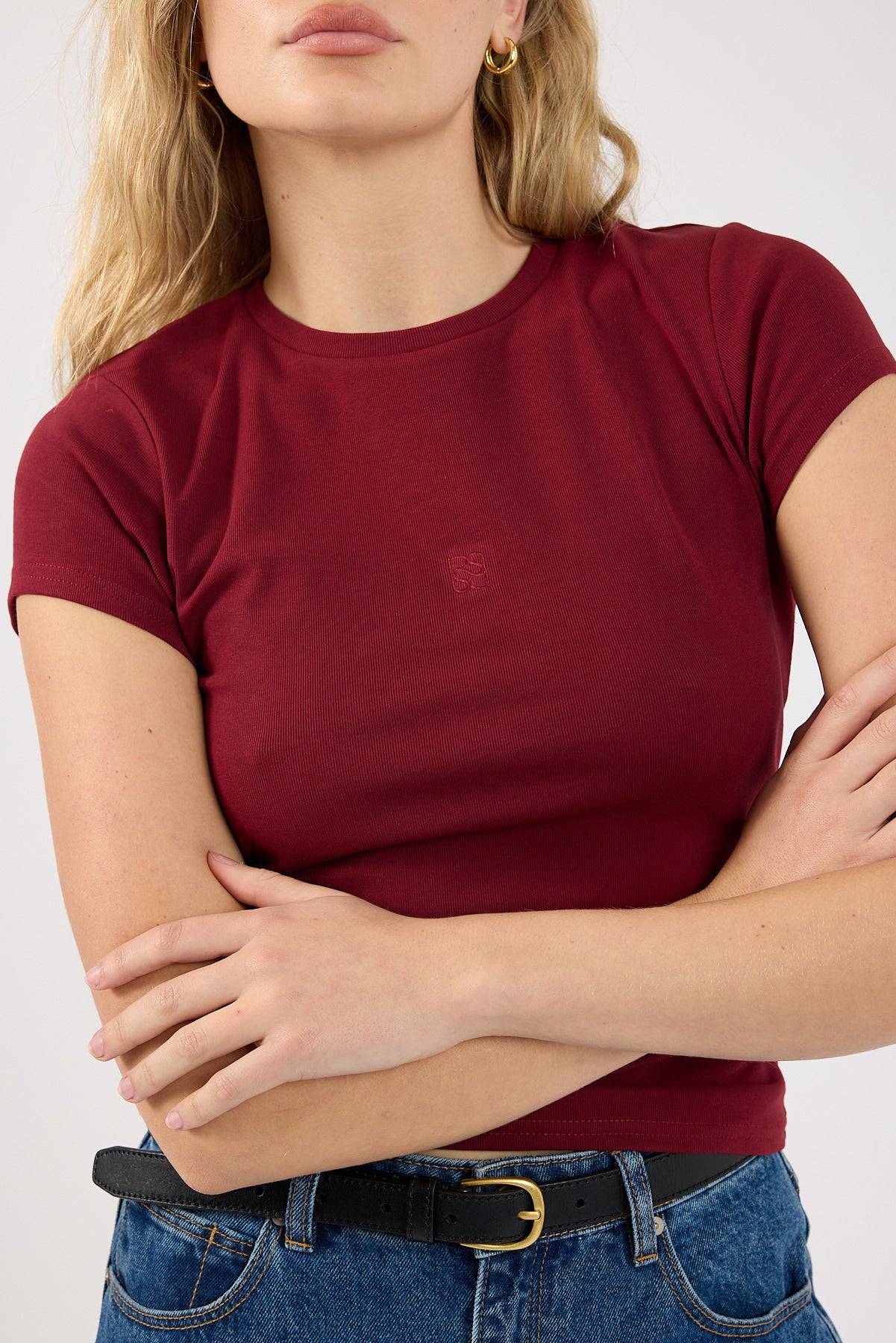Perfect Stranger Monogram Cap Sleeve T-Shirt Burgundy