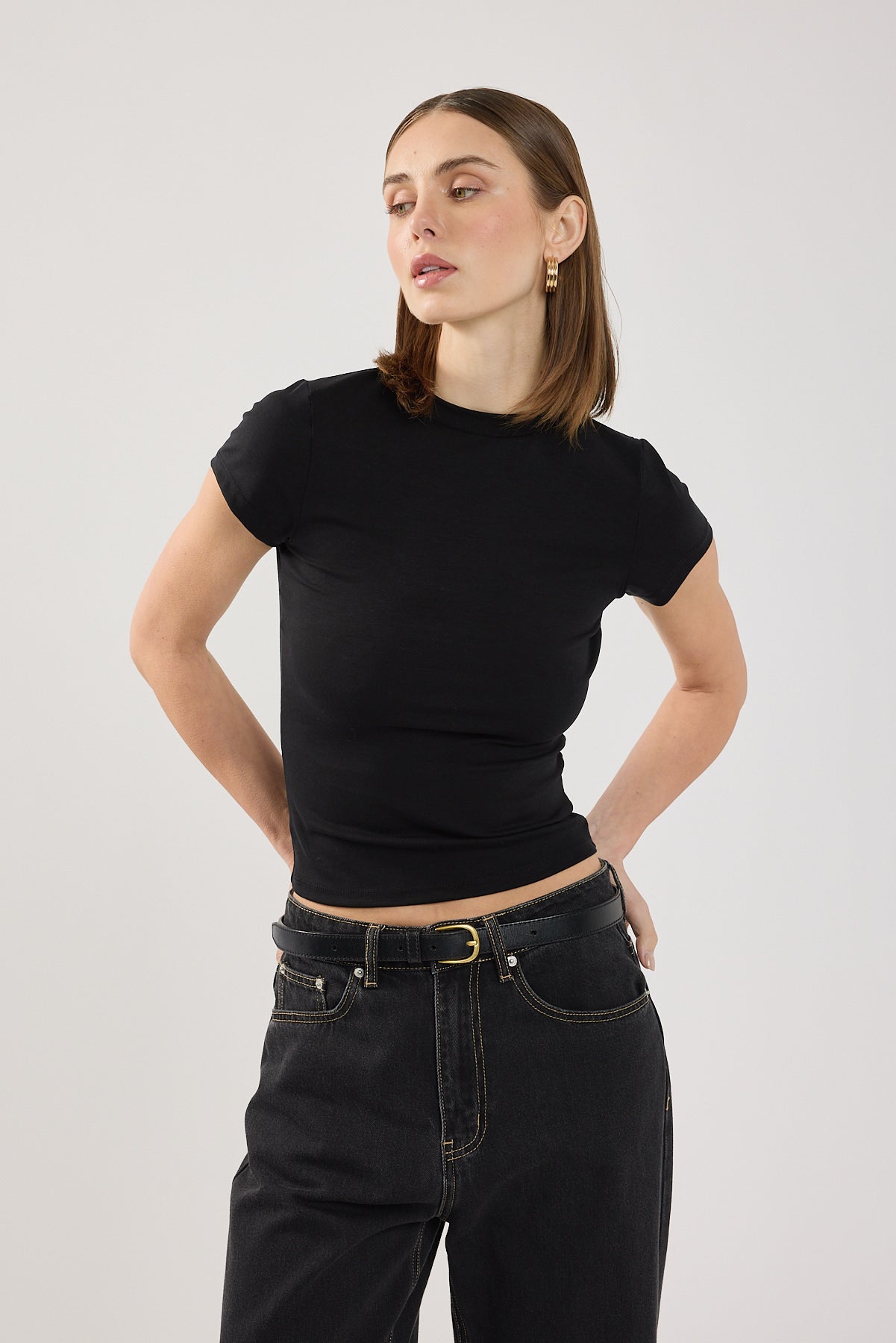 Perfect Stranger Longline Cap Sleeve Tee Black