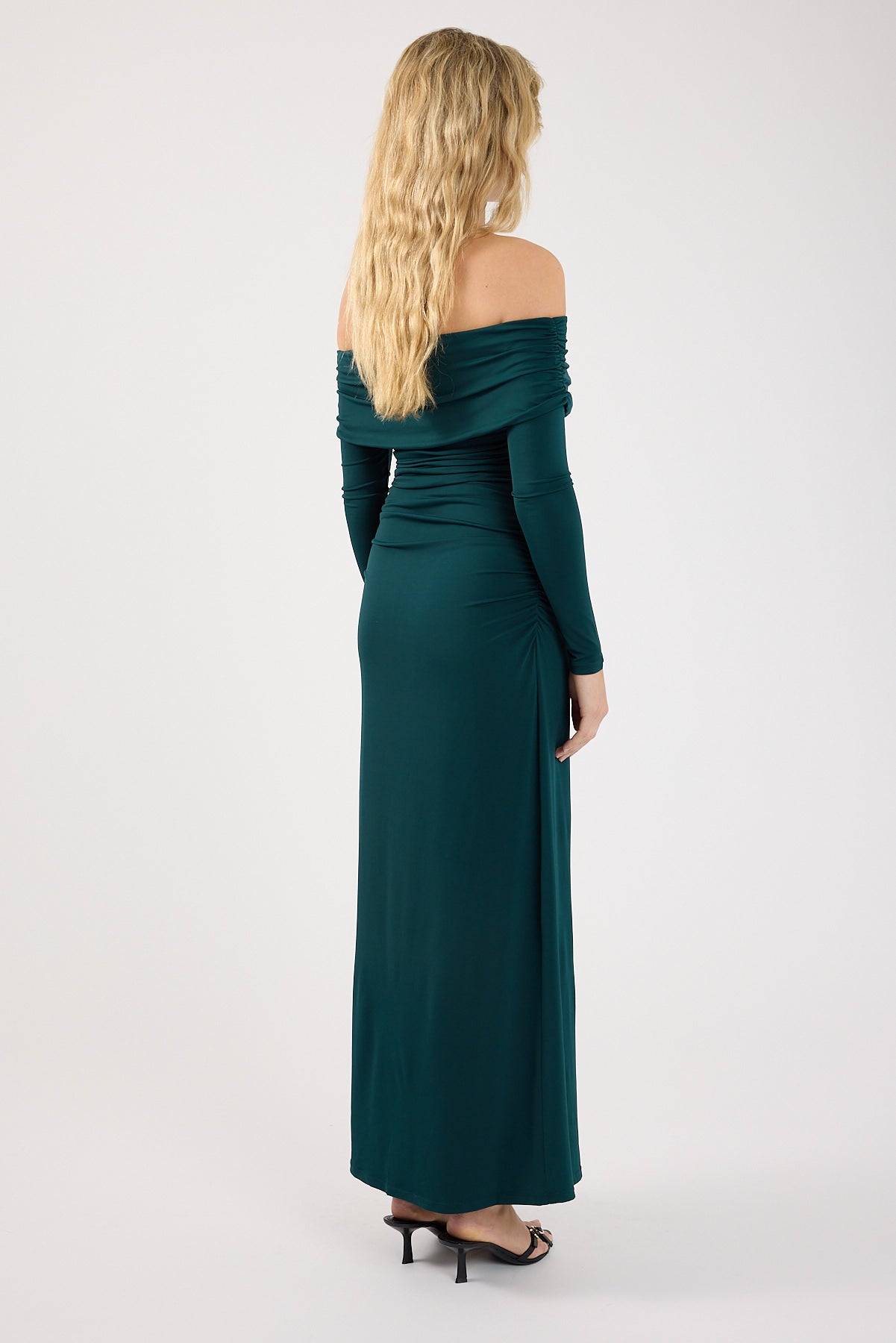 Perfect Stranger Rosetta Off Shoulder Long Sleeve Maxi Dress Green