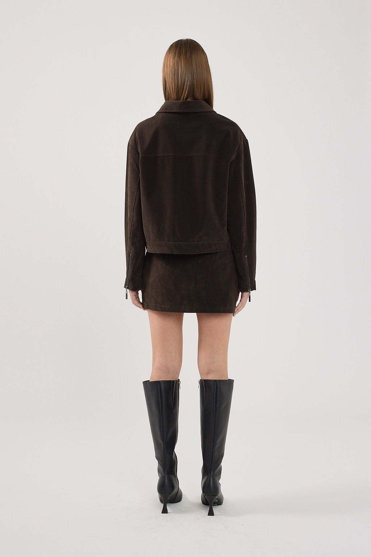 Perfect Stranger Kandice PU Suede Zip Up Jacket Brown