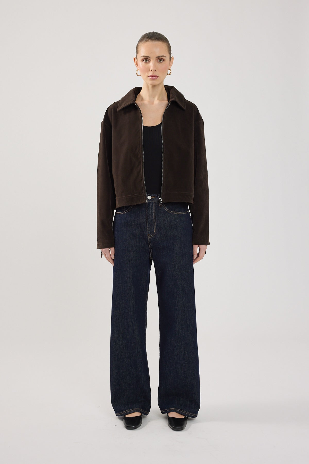 Perfect Stranger Kandice PU Suede Zip Up Jacket Brown