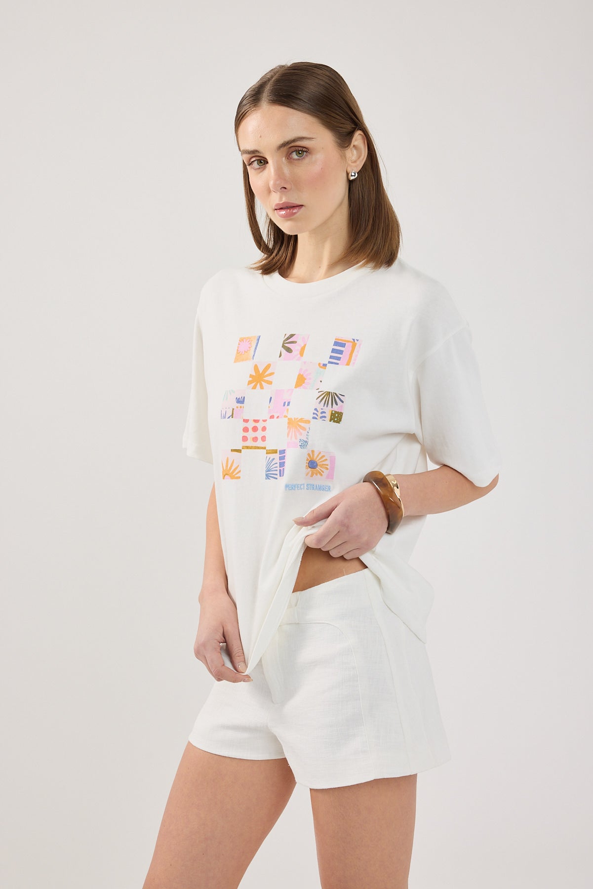Perfect Stranger Tiled Oversized T-Shirt White