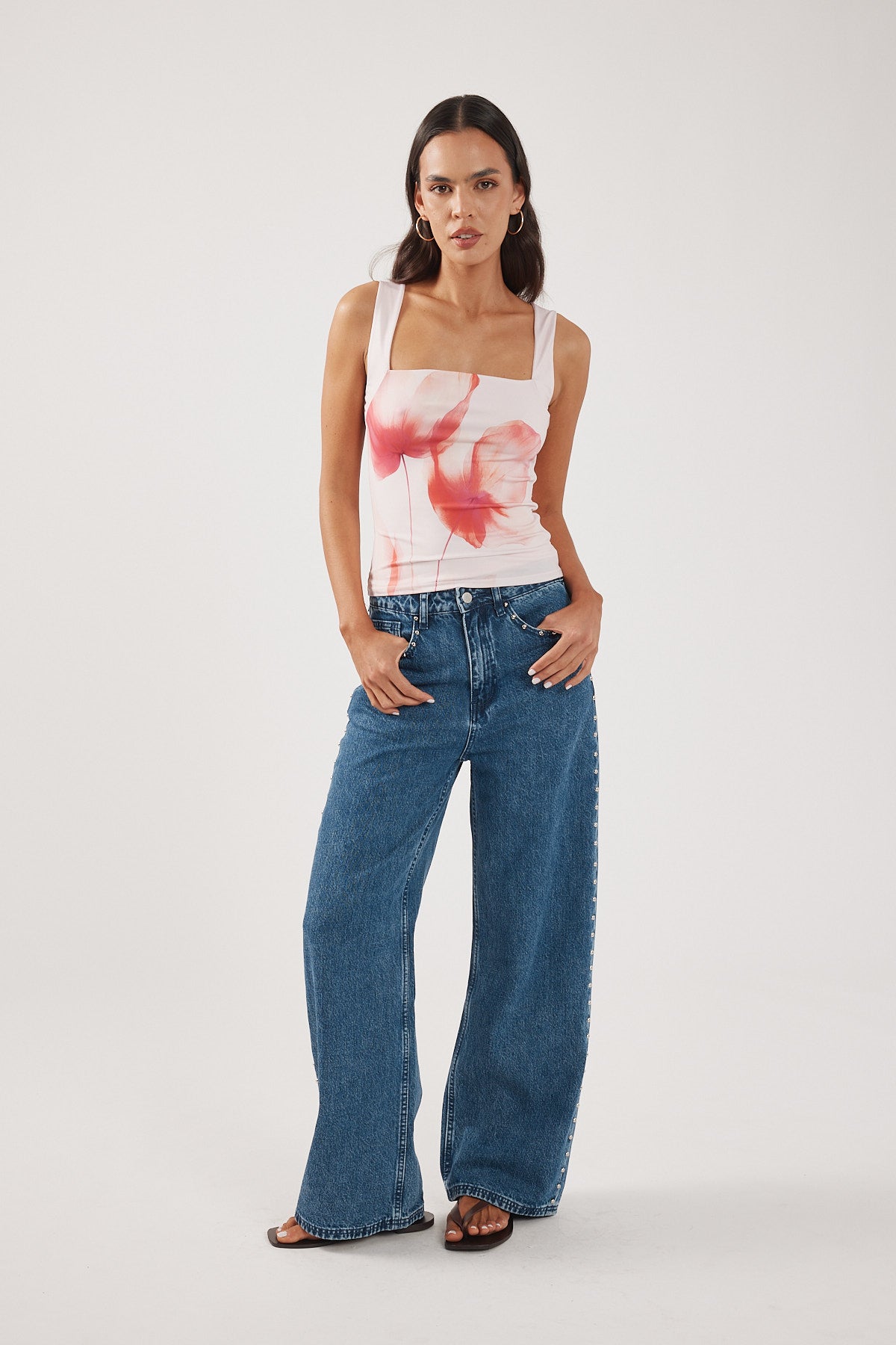 Perfect Stranger Cassia Square Neck Top Pink Print