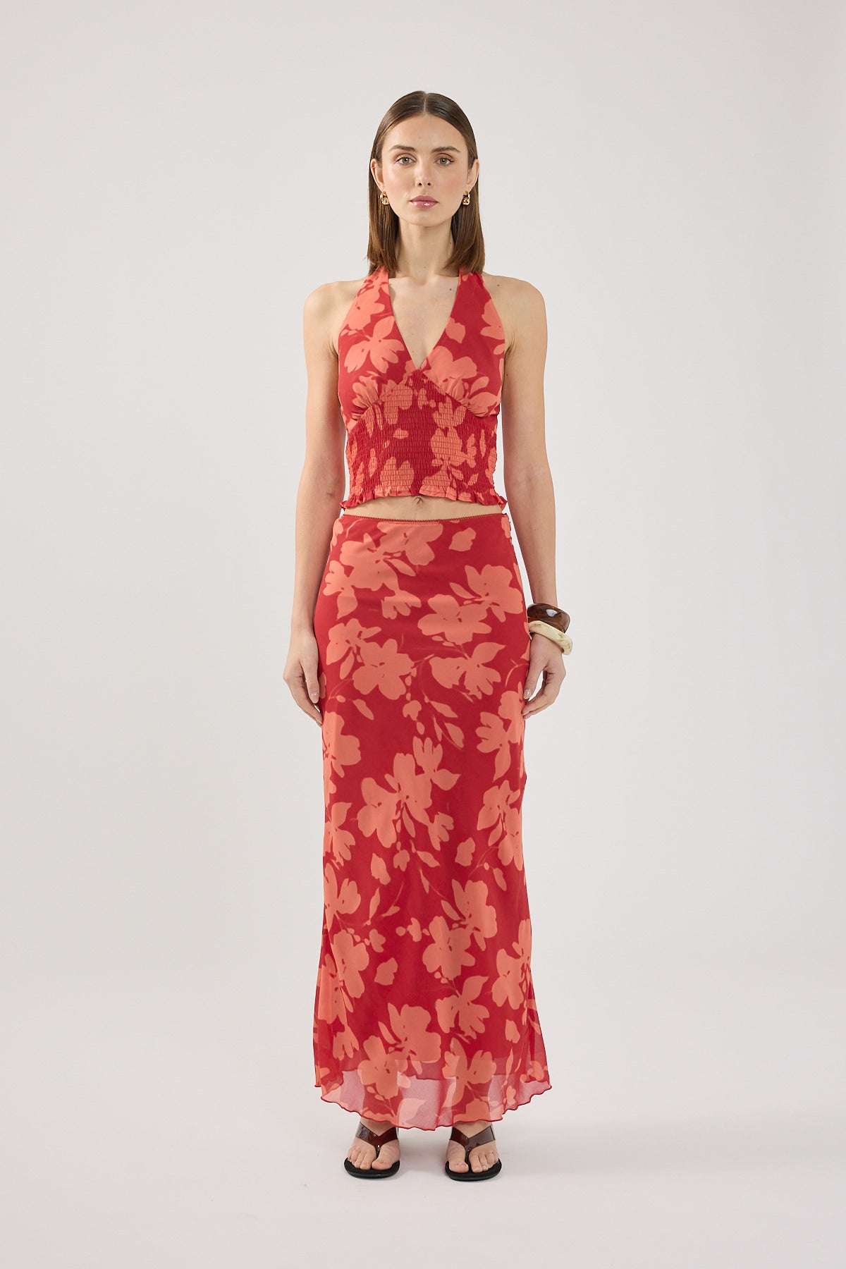 Perfect Stranger Zinna Halter Top Red Print