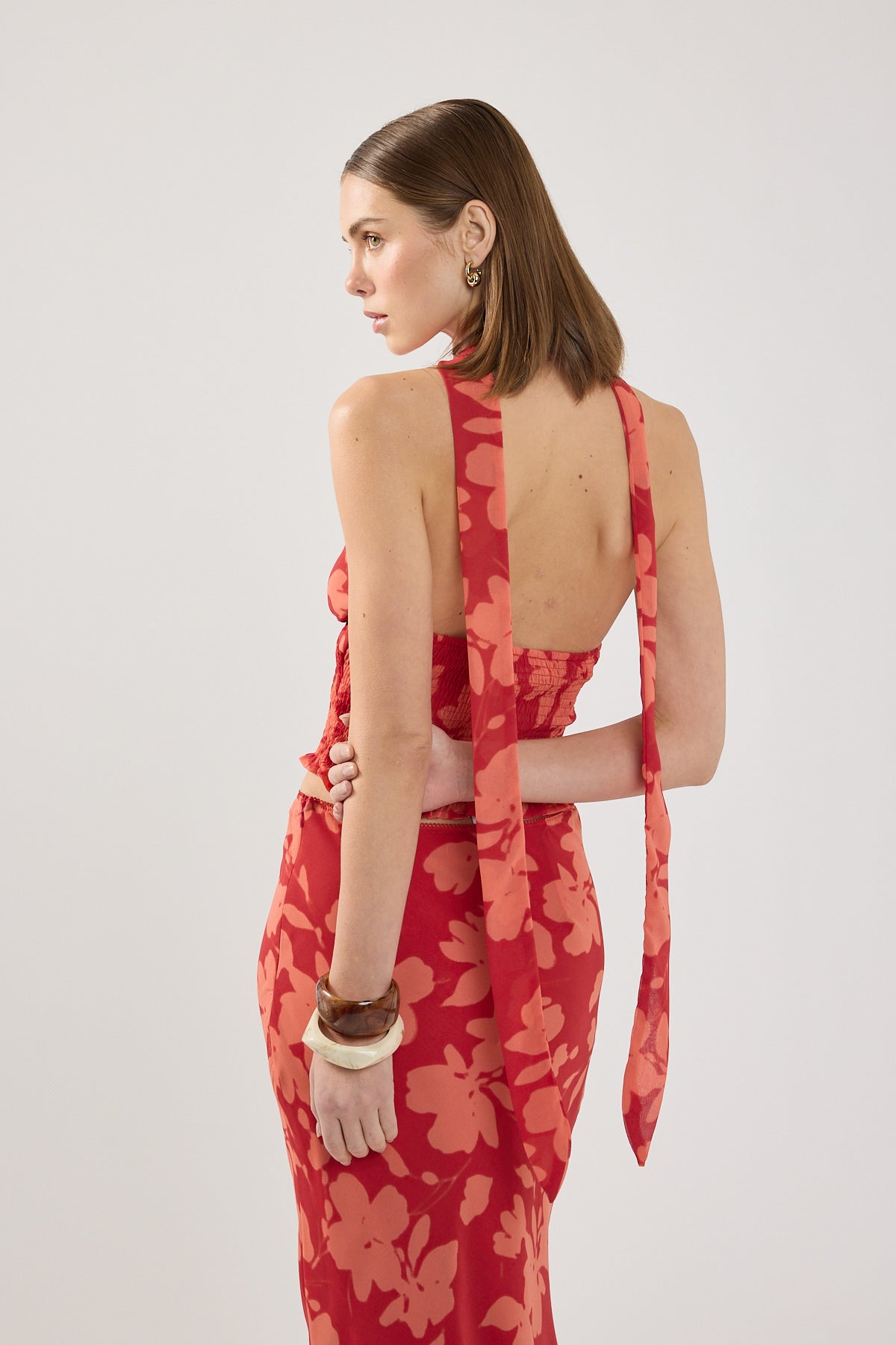 Perfect Stranger Zinna Halter Top Red Print