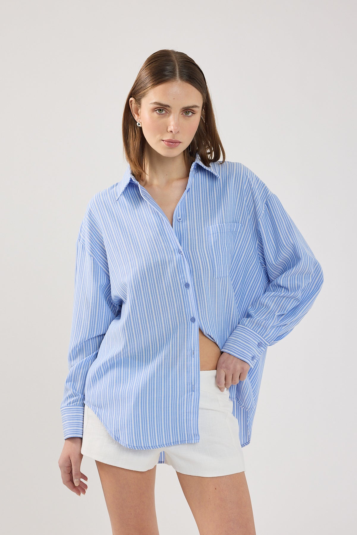 Perfect Stranger Hanna Striped Oversized Shirt Blue Stripe