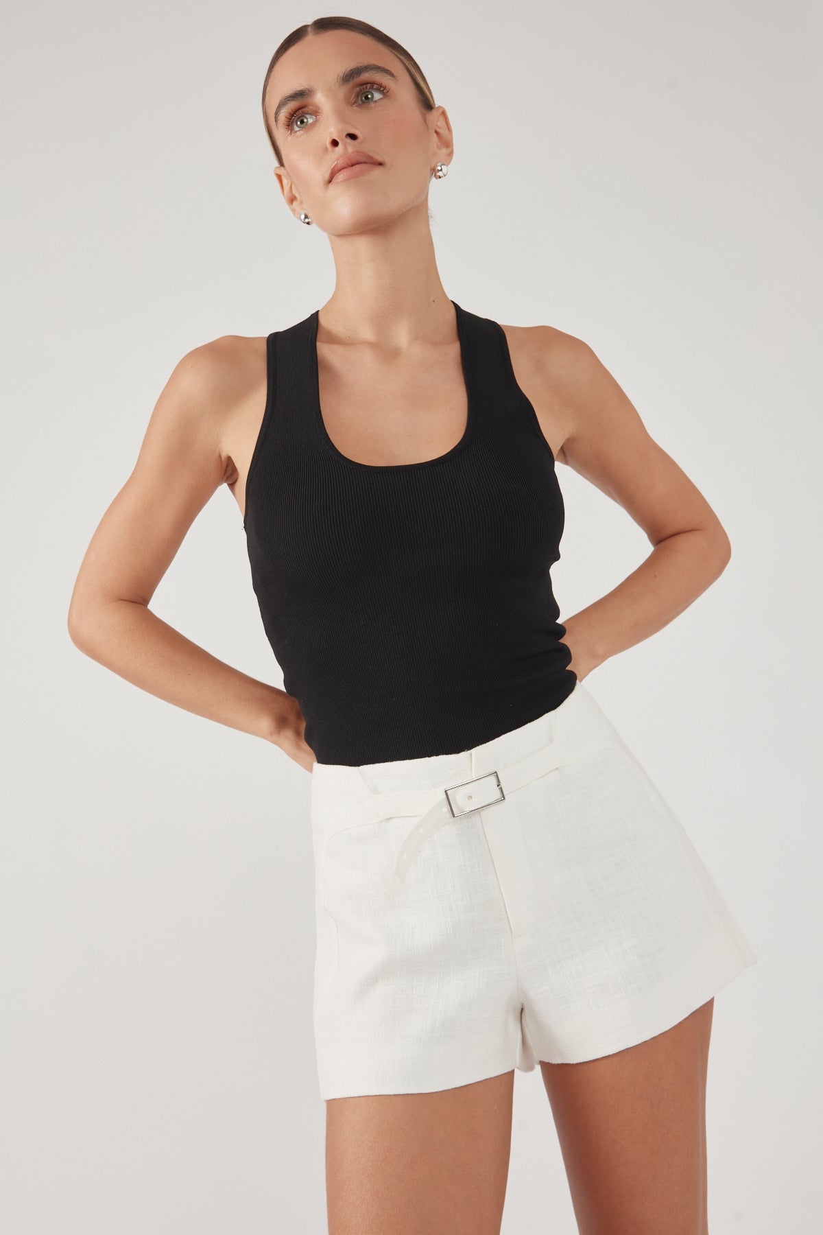 Perfect Stranger Maui Buckle Low Rise Linen Shorts White