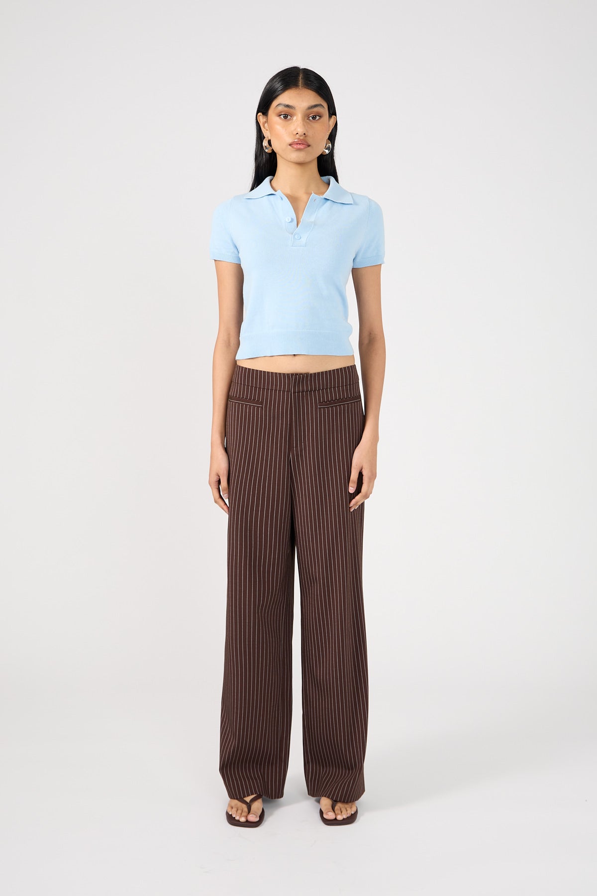 Perfect Stranger Odie Pinstripe Mid Rise Tailored Pant Brown Pinstripe