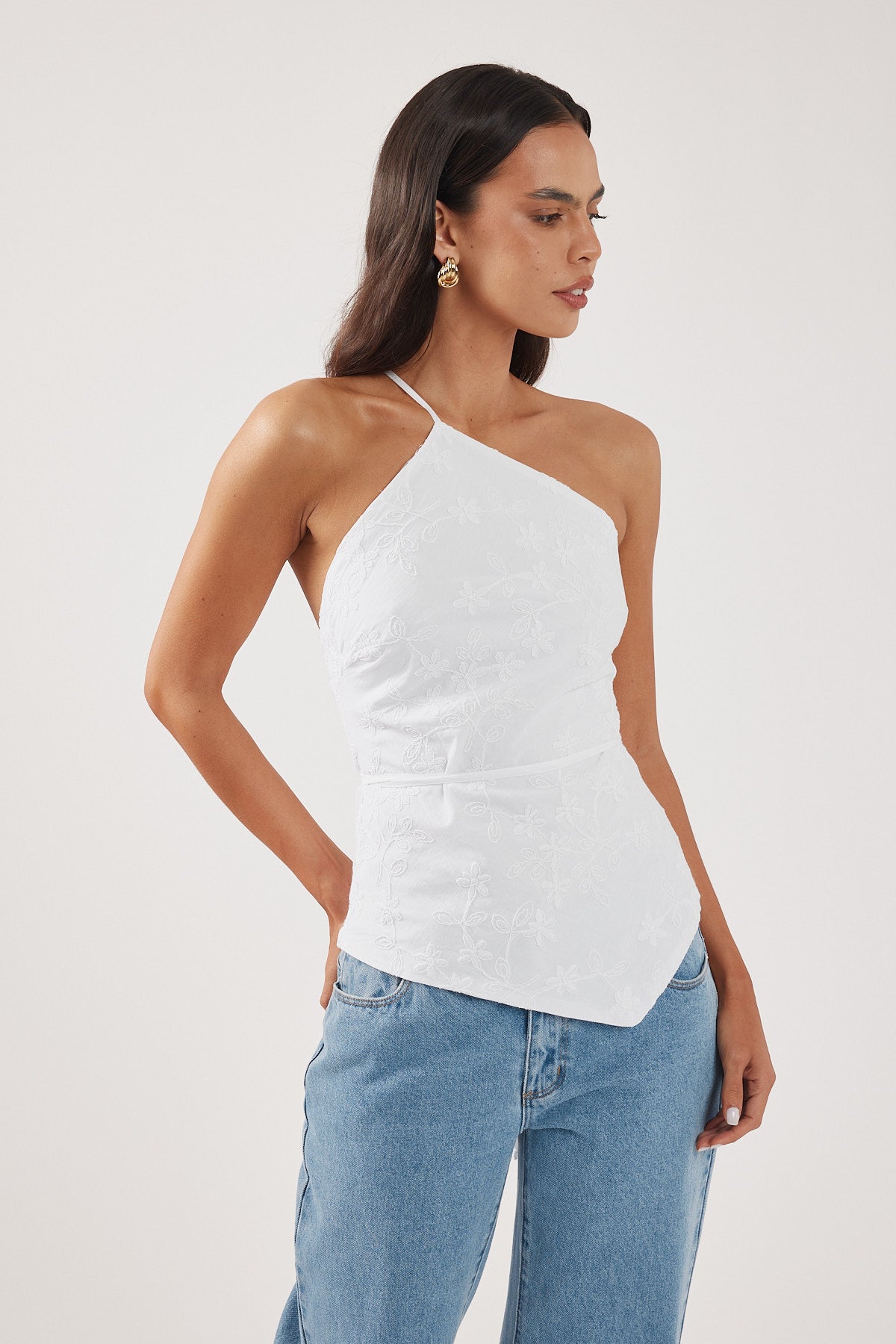 Perfect Stranger Pascal Jacquard Asymmetrical Top White