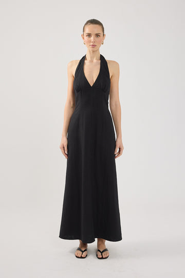 Perfect Stranger Tessa Halter Linen Maxi Dress Black