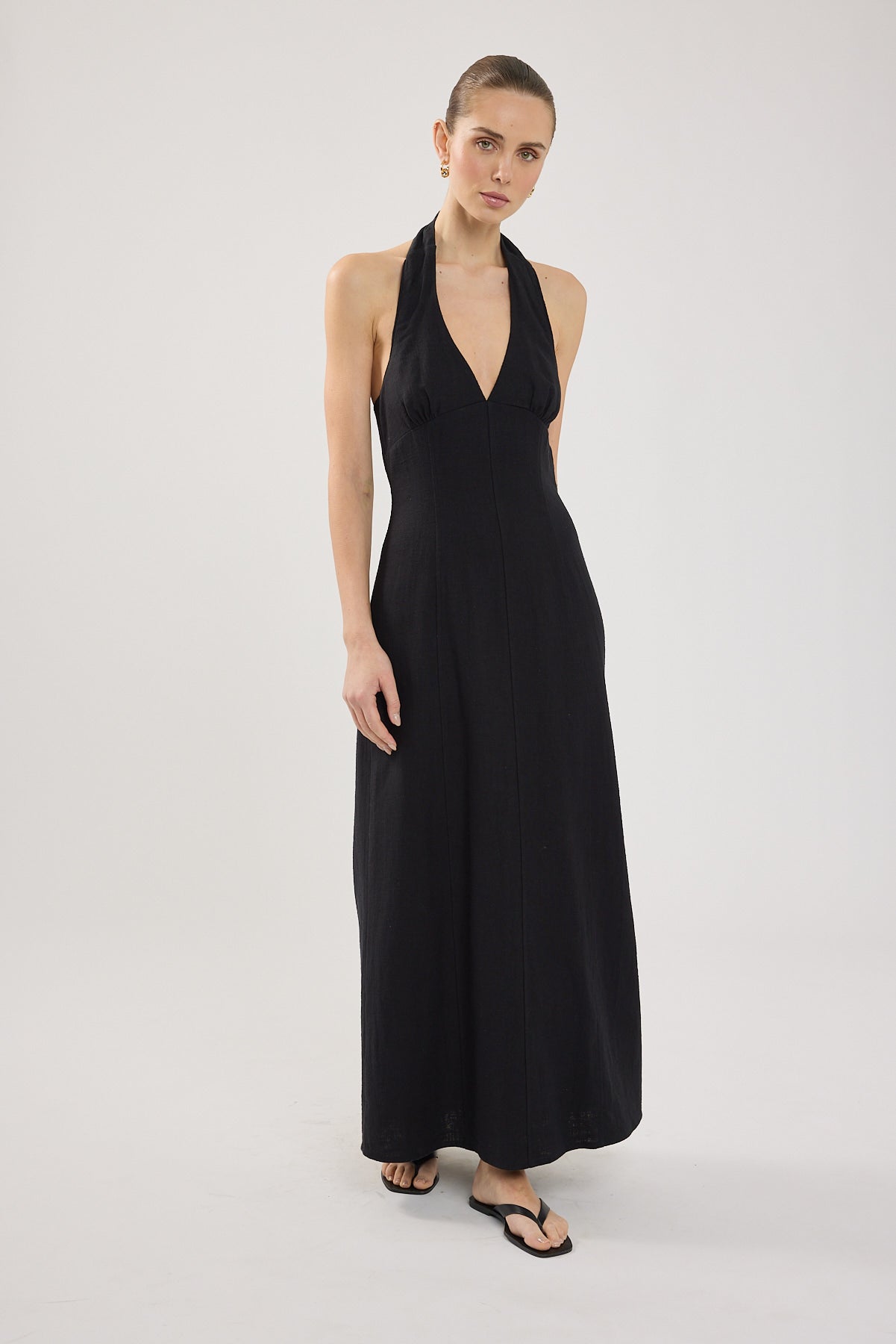 Perfect Stranger Tessa Halter Linen Maxi Dress Black