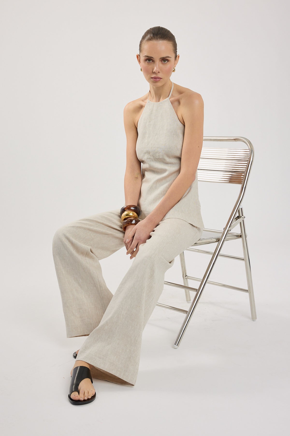 Perfect Stranger Reese Mid Rise Linen Pants Oat