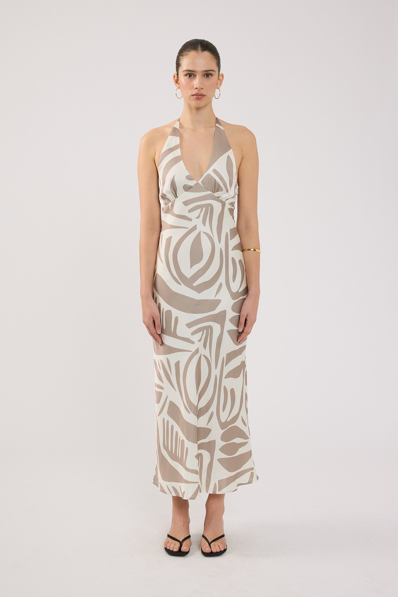 Perfect Stranger Shea Halter Maxi Dress Taupe Print