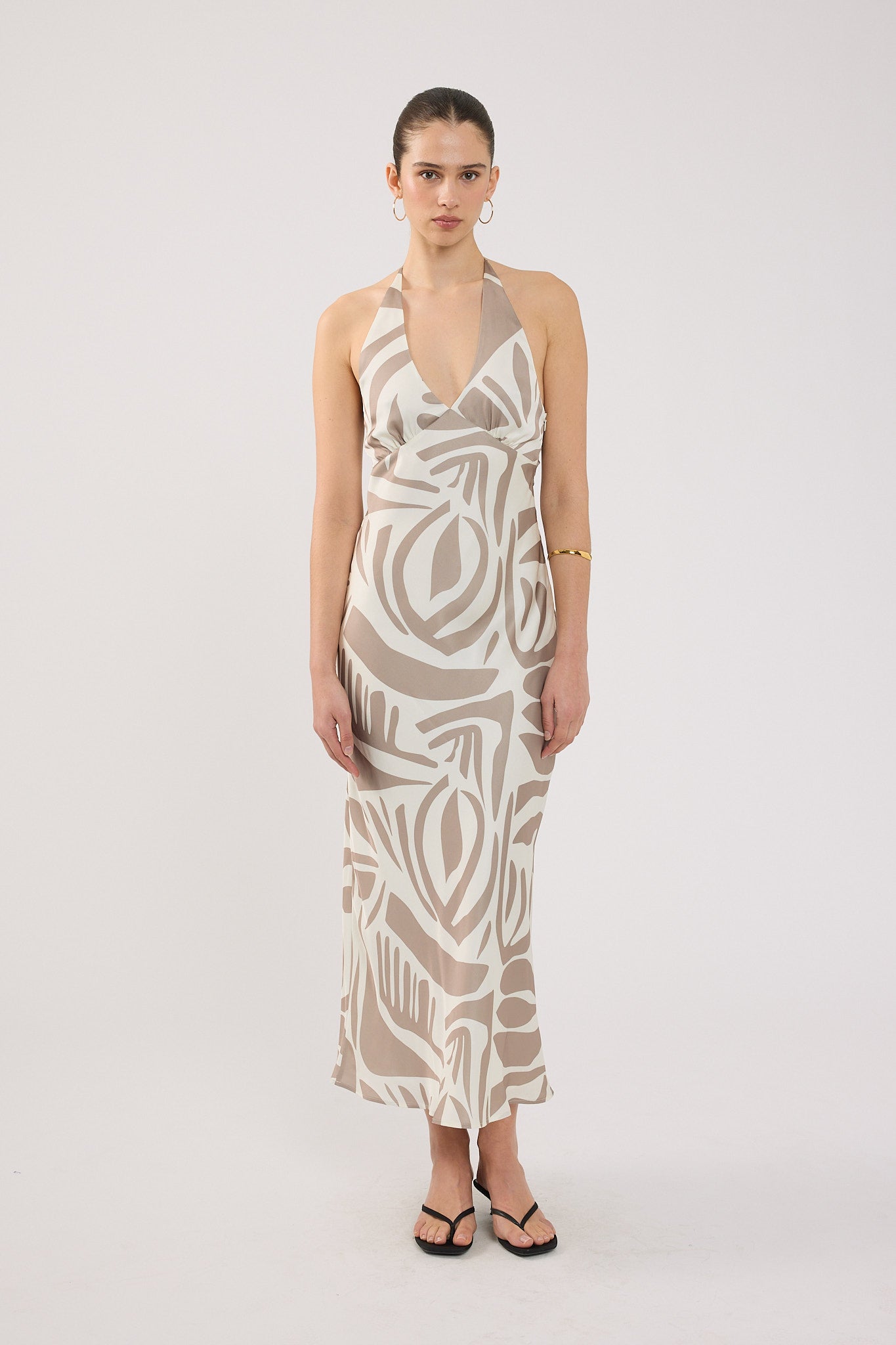 Perfect Stranger Shea Halter Maxi Dress Taupe Print