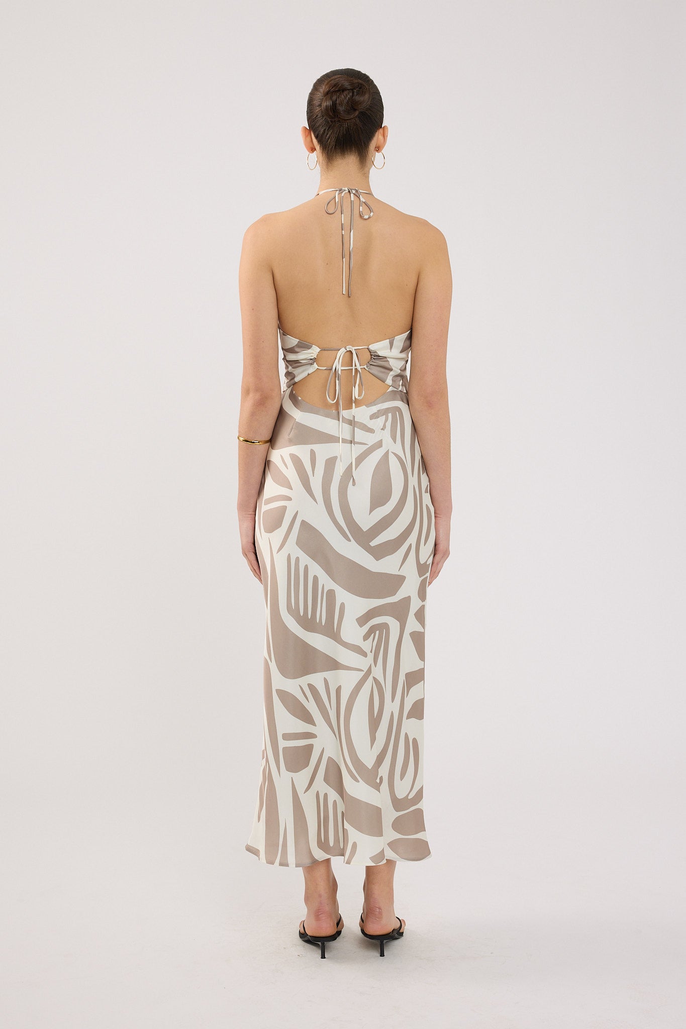 Perfect Stranger Shea Halter Maxi Dress Taupe Print